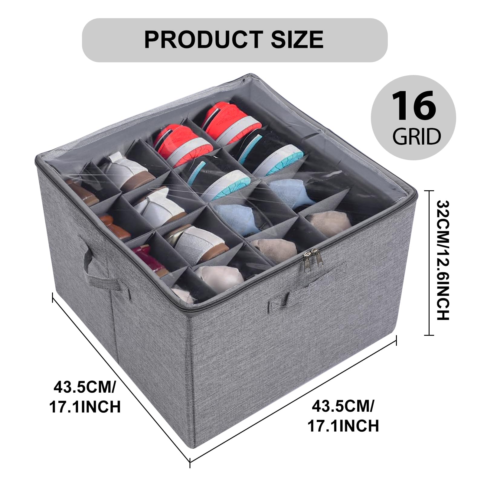 Porta Scarpe,Portascarpe Salvaspazio con 16 scomparti regolabili,Organizer Scarpe coperchio trasparente e maniglia(Grigio)