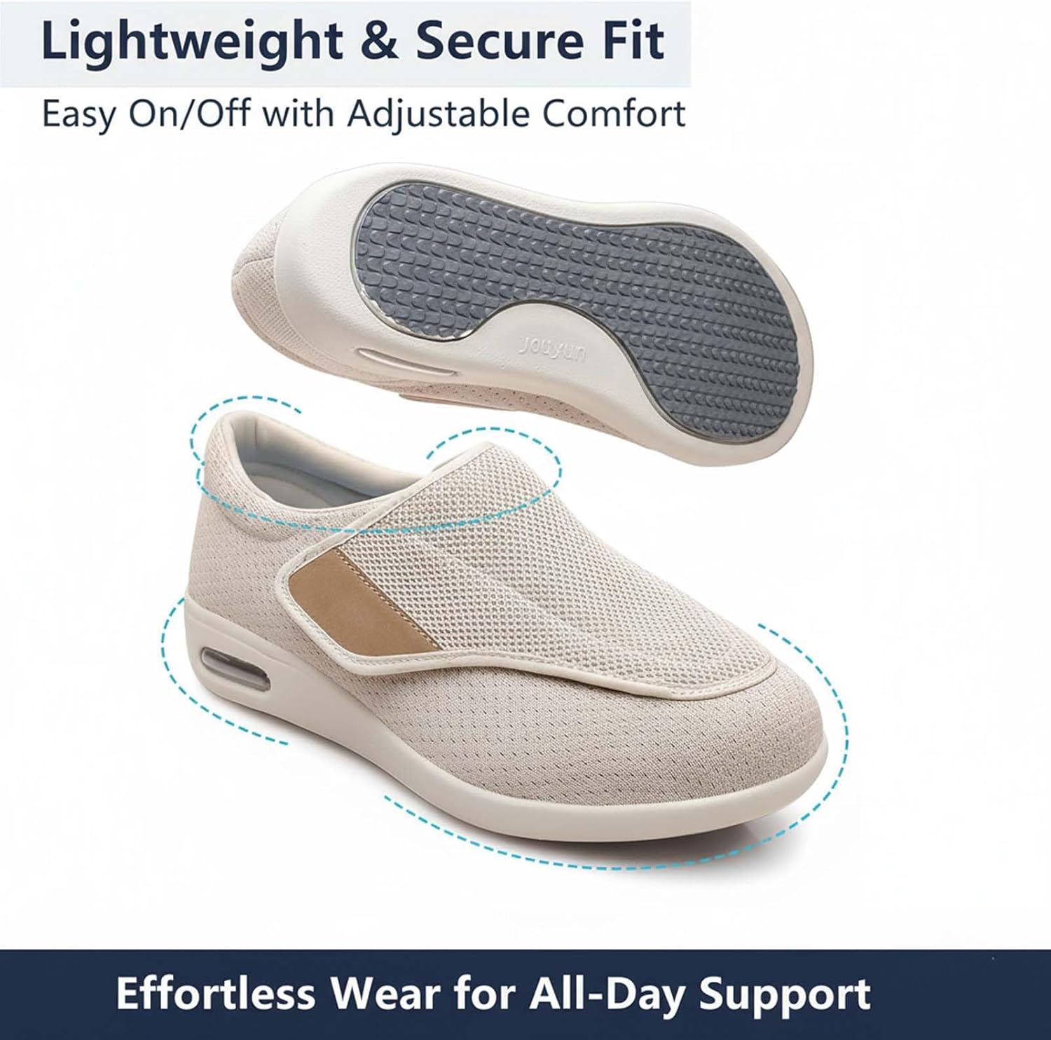 Extra Width Diabetic Shoes, Lightweight Walking Shoes, Adjustable Breathable Non-Slip Sneakers with Air Cushion, for Swollen Feet, Edema