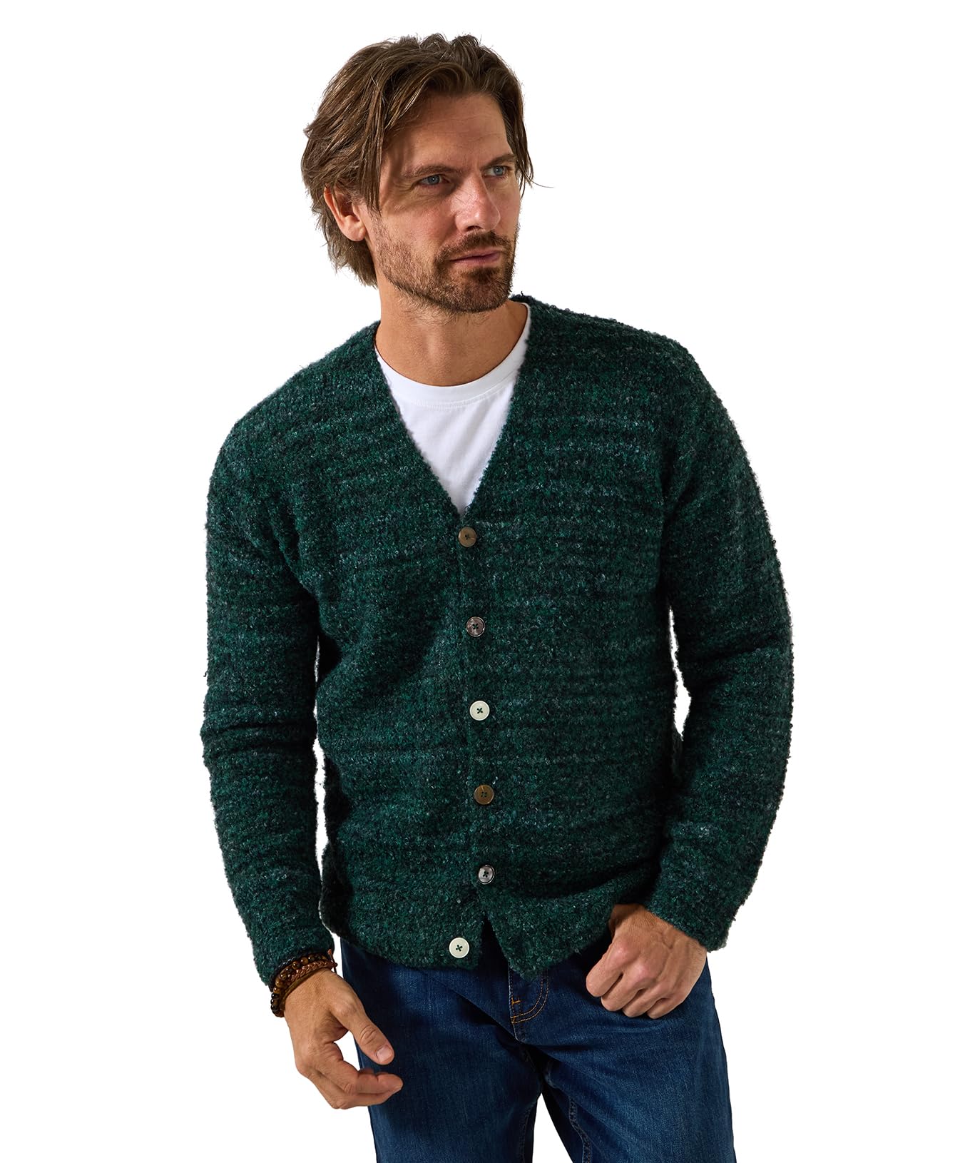 Joe Browns Men's Contrast Button Supersoft V-Neck Cardigan Sweater, Blue, XL