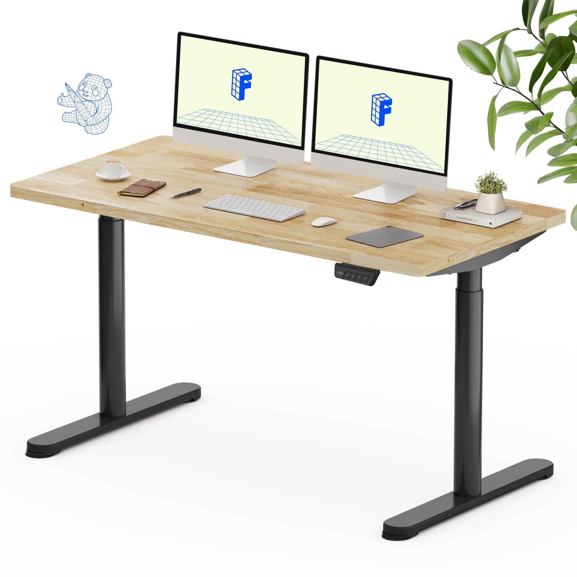 FLEXISPOT 55" x 24" Solid Wood Standing Desk, Black Oval Legs | Real Wood Desktop with Natural Grain, Durable & Sustainable, 176 LBS Capacity, Ideal for Home Office and Multi-Monitor Setups Black Oval Frame 55"x24"