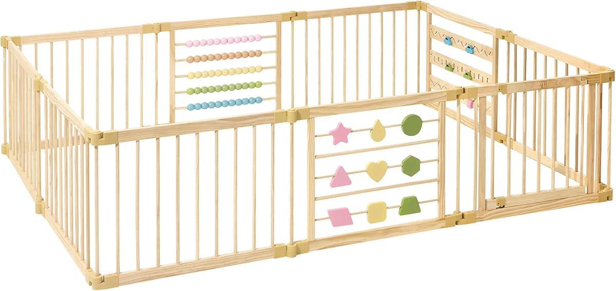 Wooden Extra Large Playpen for Toddlers and Babies - 8/10 Panels, Foldable, Adjustable - Baby Play Gate