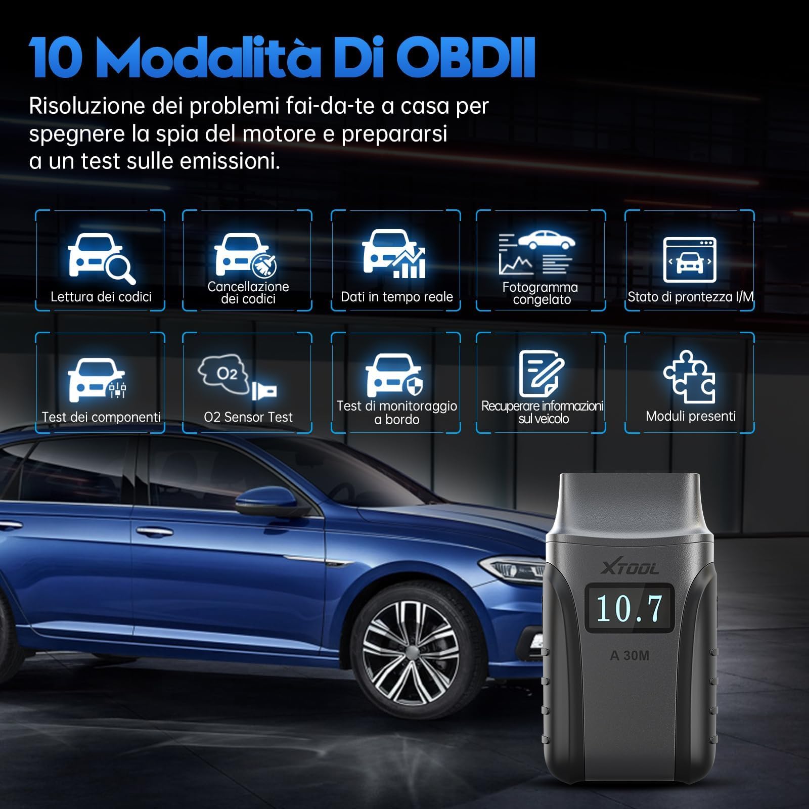 XTOOL A30M OBD2 Auto Diagnostica, Diagnosi Auto Wireless BT con 26+ Reset, Contrôle Bidirectionnel/Test Attivi e Lettura Codici Errore per Tutti i Sistemi, FCA & CANFD, Compatibile con Android e IOS