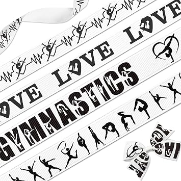 4 Pack Gymnastics Grosgrain Ribbons, 5/8" & 7/8" x 3 Yards Each, Black Sports Themed Ribbon for Dance Competition Awards Gift Wrapping Team Decor