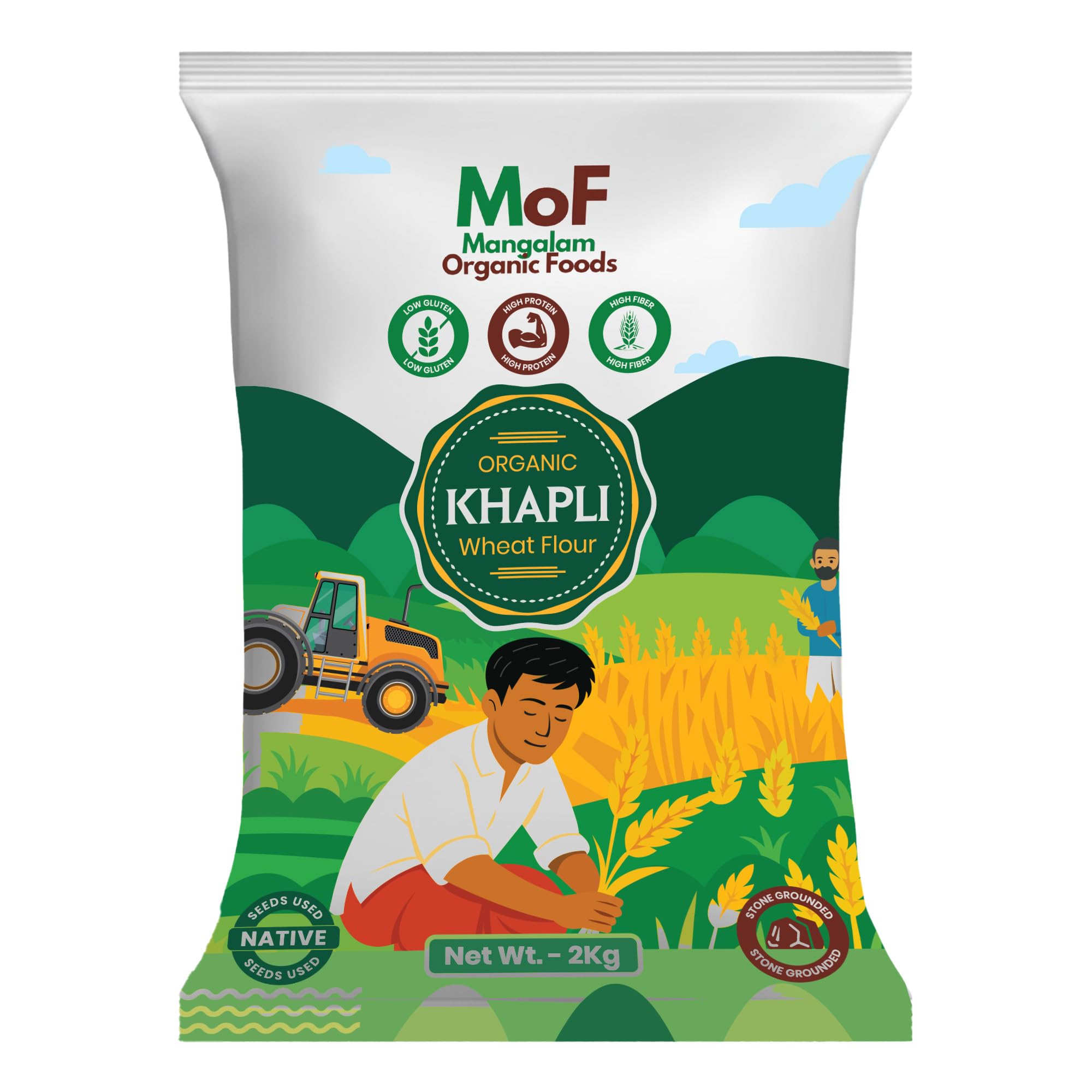 MOF Organic Khapli Wheat Flour 2kg | Khapli Atta | Stone Ground Emmer Wheat Flour | Low Gluten, High Fibre & Protein | 100% Natural Whole Grain | Soft Rotis & Better Digestion-image-23