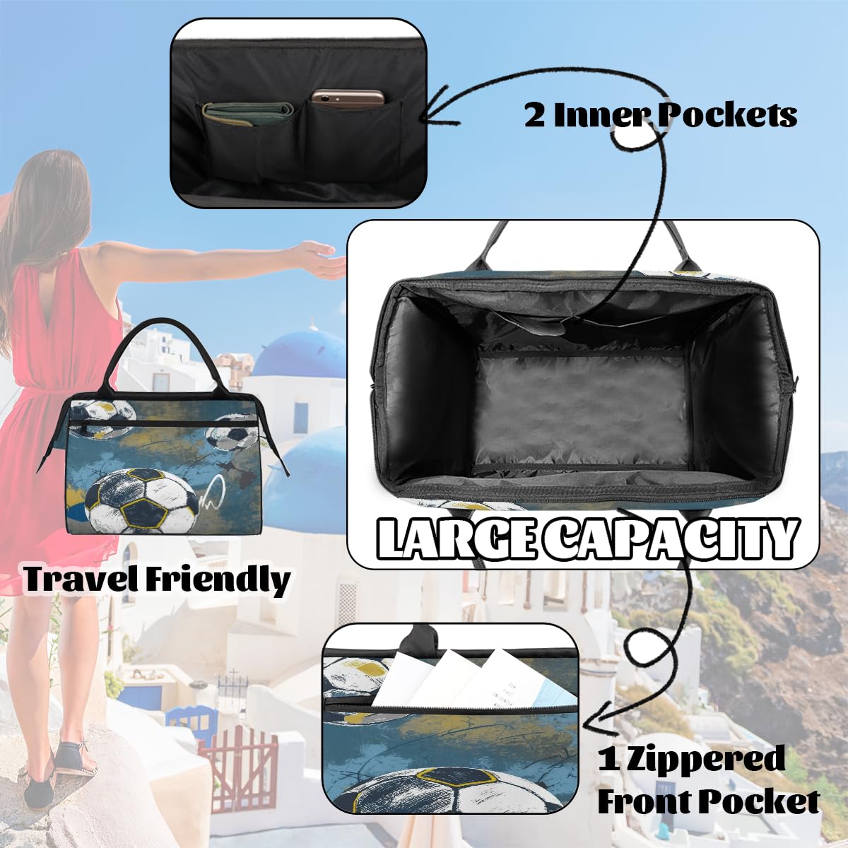 Bolsa de deporte de fútbol vintage para hombres y mujeres, bolsa de lona impermeable para fin de semana, bolsa de viaje ligera para equipaje de mano