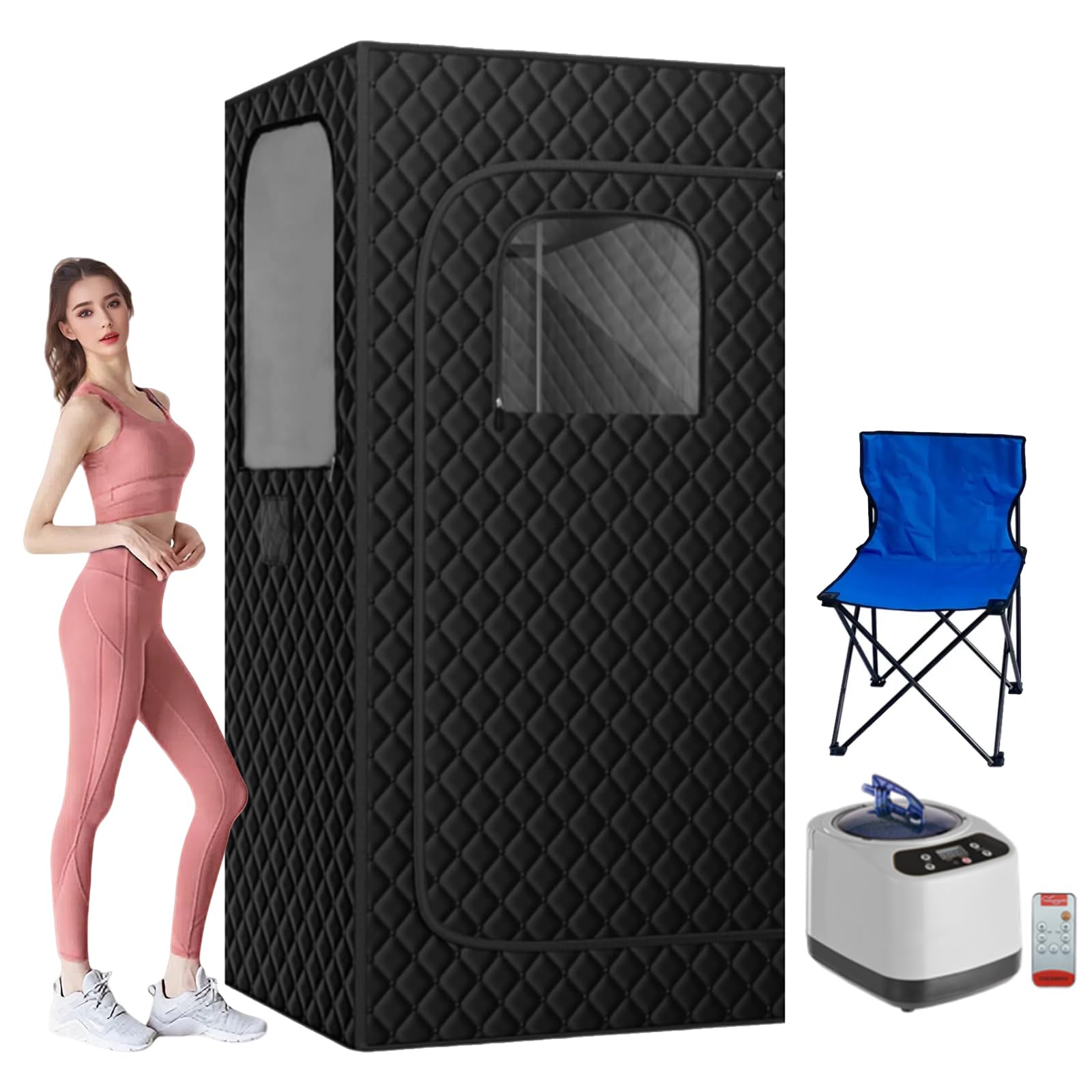 Portable Sauna for Home, Full Body Sauna Box, Personal Steam Sauna with 3L 1000W Steamer, 9 Temperature Settings, Remote Control Included, Home Sauna with Sauna Chair and Floor Mat, Black