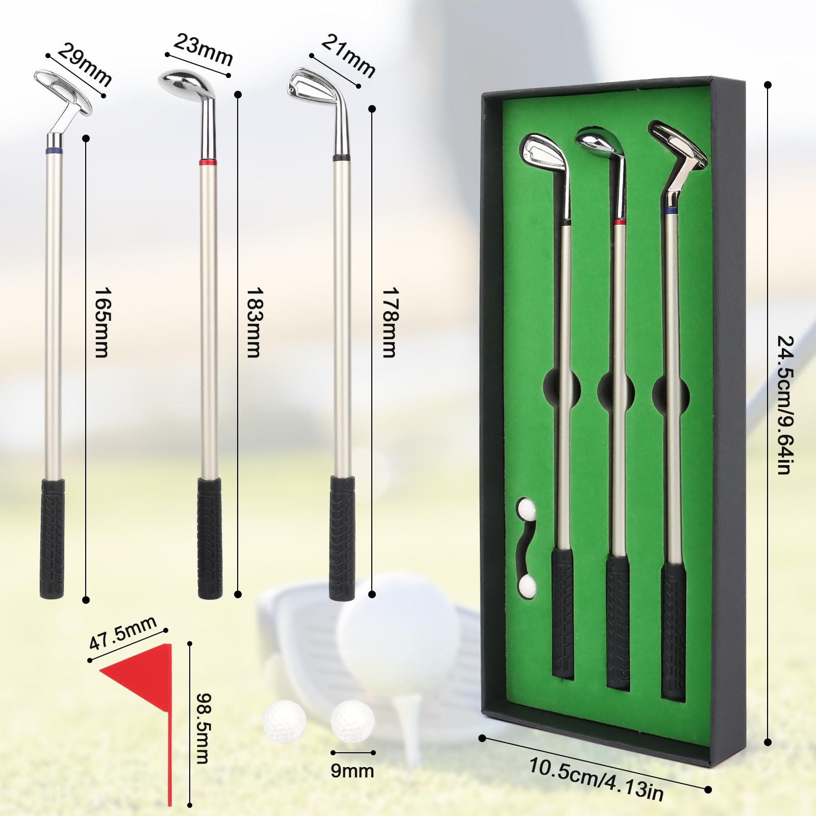 Zestaw 3 Penne per Mazze da Golf in Metallo, Set Regalo da Golf con Palline e Bandierina
