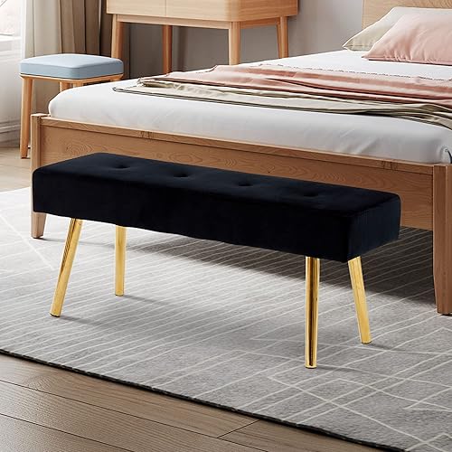 Miniatura 5 de somedream - Banco de entrada de terciopelo con patas doradas, otomana de maquillaje para dormitorio, reposapiés sin brazos, asiento adicional para