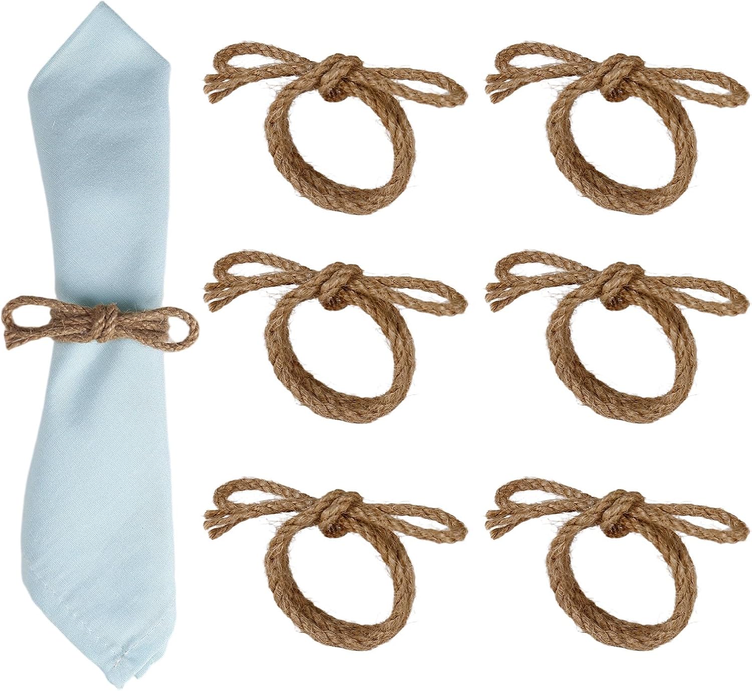 Handmade Bow Napkin Rings Set of 12, Rustic Boho Jute Rope Napkin Ring