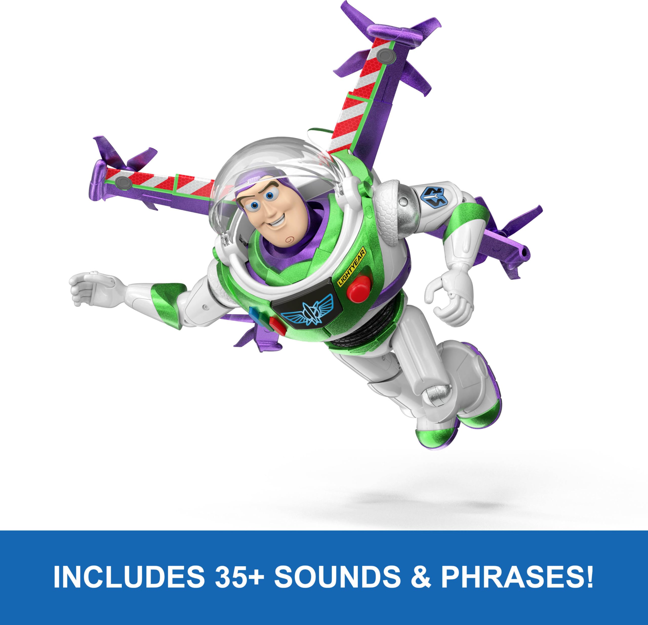 Mattel Disney Pixar Toy Story 5 Figurka akcji, Buzz Lightyear High Tech Edition z trybem lotu i aktywacją skrzydeł 30,48 cm, ponad 35 dźwięków, JMW40