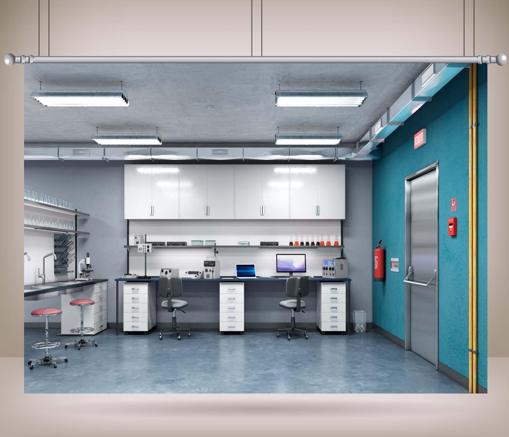3x2.5m Toile de Fond pour Lieu de Travail en Laboratoire Toile de Fond Scientifique Matériel de Laboratoire Toile de Fond pour Photographie Bannière de fête à thème de Laboratoire