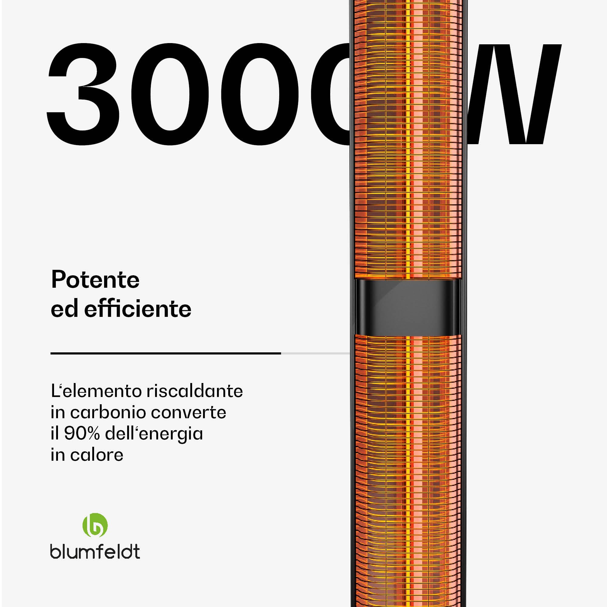 blumfeldt BlazeTower Riscaldamento a Infrarossi - 3000W, 3 Impostazioni di Calore, IP45, Protezione Antiribaltamento, Telecomando & Timer 24 Ore - Stufa da Esterno per Balcone & Giardino