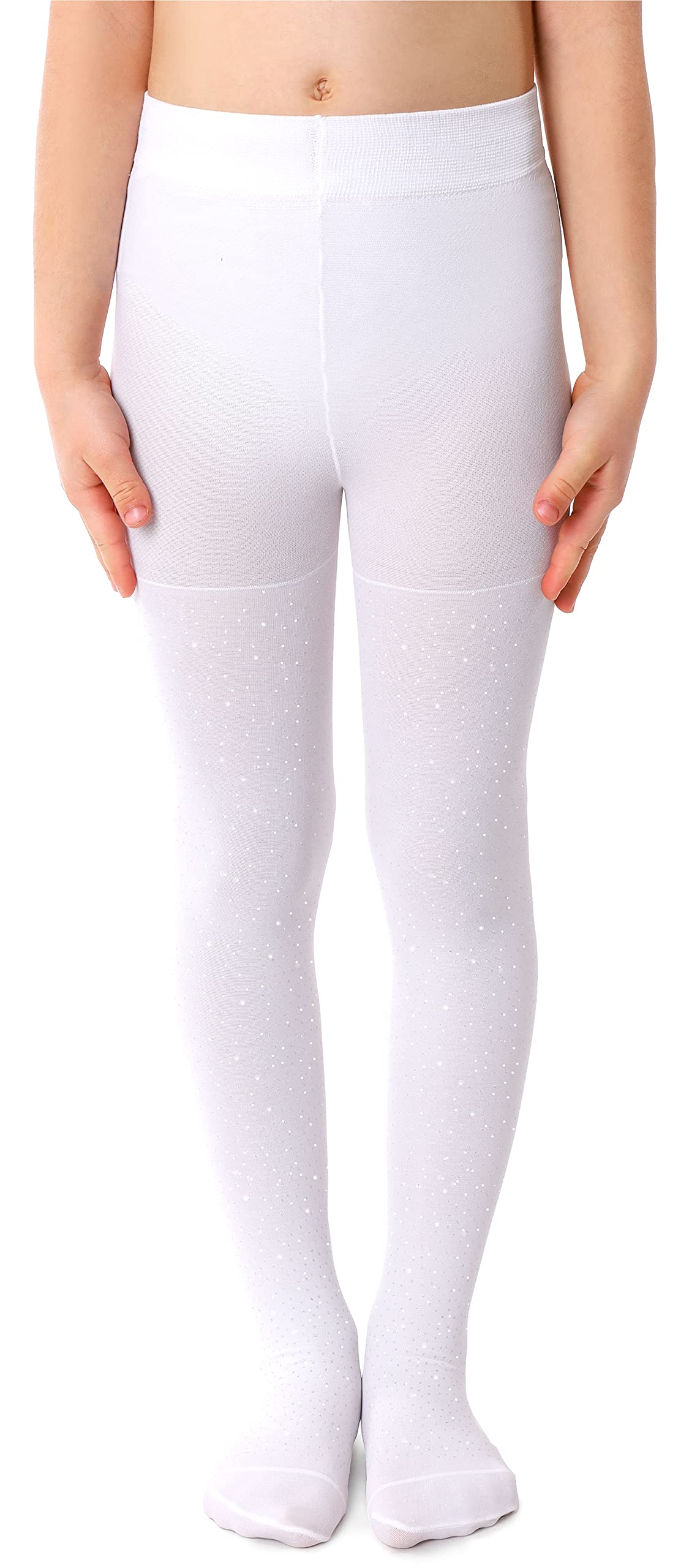 Noq Girls Zojka Bianco Children Thin Tights With Beautiful Print Patterned Pantyhose 40 Den School Dance Ceremony Casual, 6-7 Years (116-122)