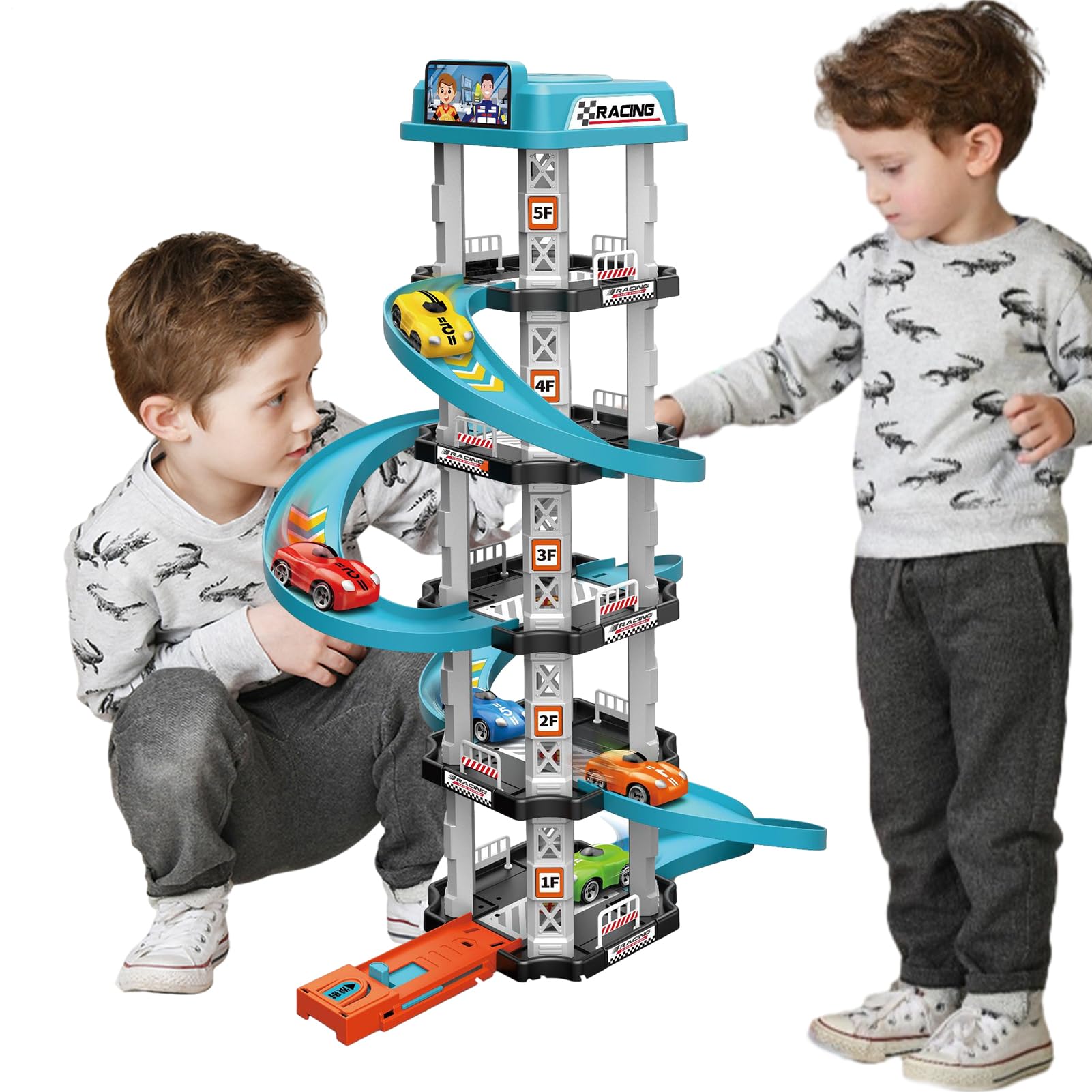 Tktouci Garage Car Track Playset | Racing Car Ramp Toy | Role Play Race Track | Vehicle Ramp Assembly Set | Educational Traffic Toys | For Boys Girls Indoor Play, Parties, Preschool 25x45cm