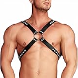 Mens Double-Shoulder Leather Chest Harness, Men's Sexy Punk Body Harness Belt, Adjustable Gothic Erotic Bondaged Strap Top, SM Nightclub Cosplay Clubwear Rave Armor