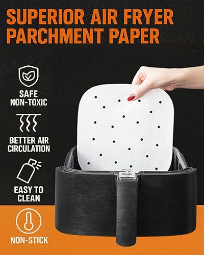 Miniatura 4 de Papel pergamino para freidora de aire Ninja Air Fryer Pro 4 en 1 5 cuartos de galón, AF141, cuadrados de papel de hornear para Cosori, Instant Pot