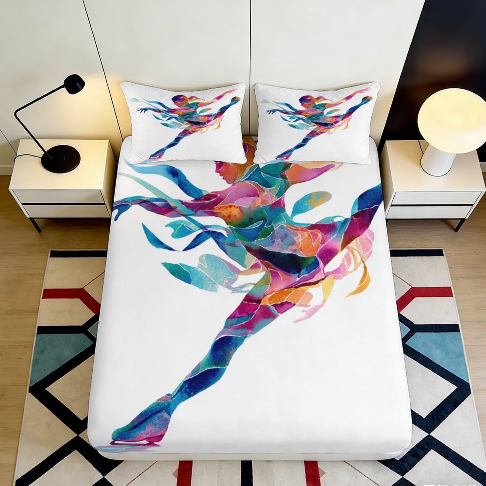 3D Printed Colorful Ballet Dancer Fitted Sheet Microfiber Soft Artistic Abstract Bed Sheet for Bedroom Guest Room Decor 90x200x25cm