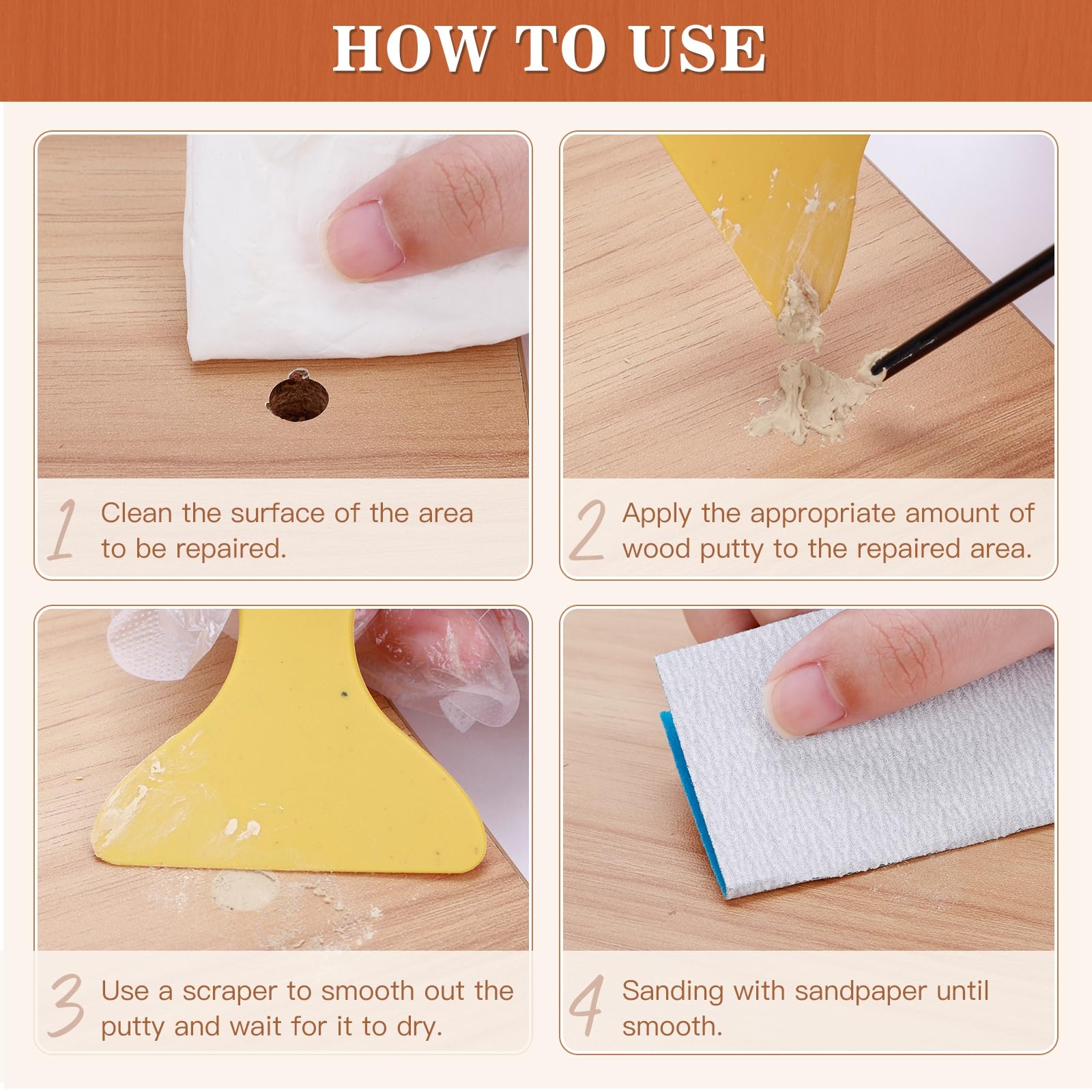 Stucco per legno 200g, Legno stucco Pasta riempitrice di legno Riempitore di legno verniciabile premium Kit Riparazione Legno per Trim Ripristina tabella Gabinetto(Pino)