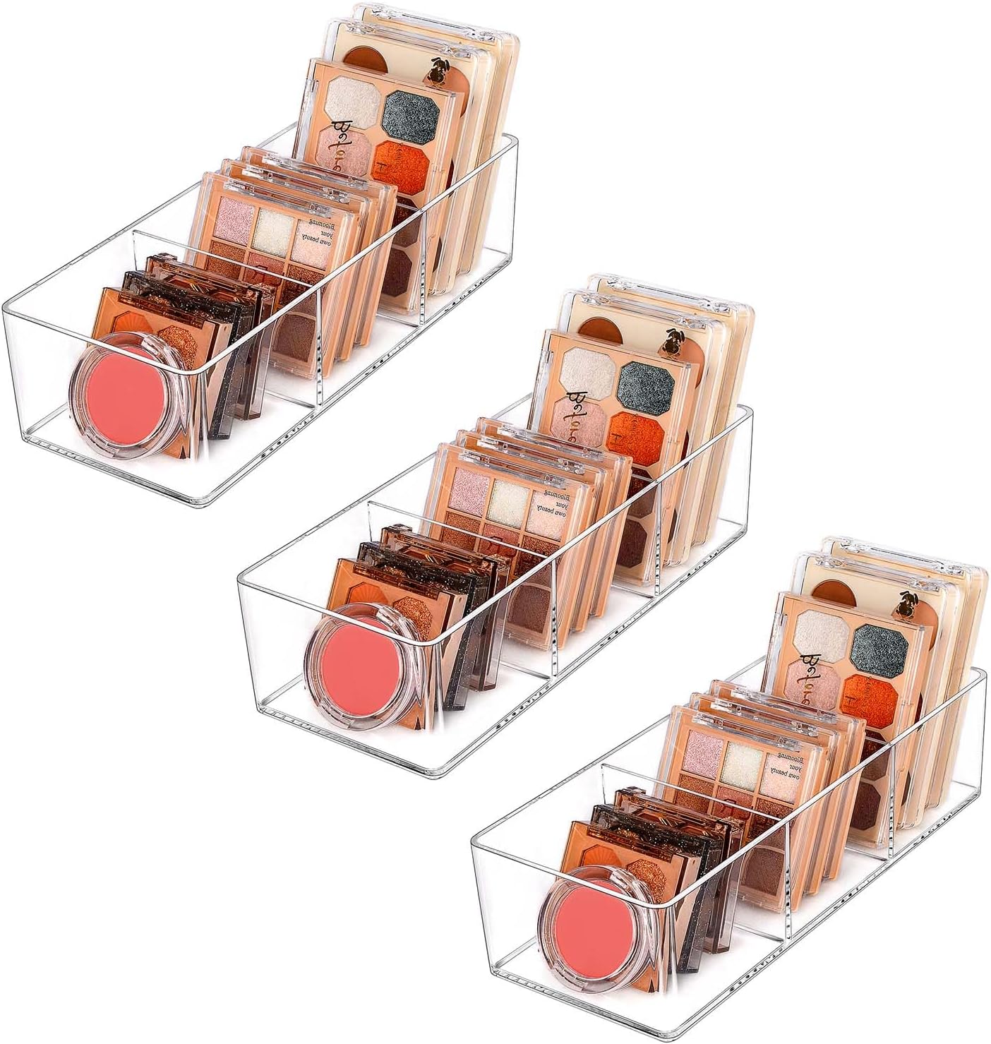 JessLab Acrylic Makeup Organizer, 3 Pack Stackable Cube Sections for Drawer, Vanity, Countertop, Bathroom, Kitchen and Cabinet Storage, 3 Compartment