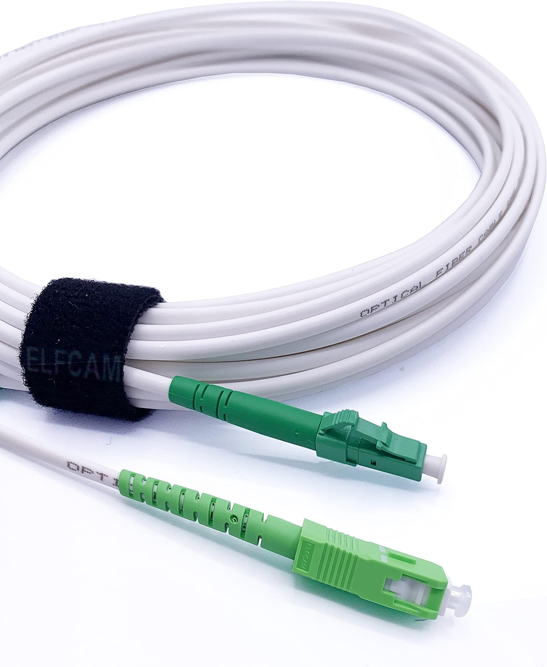Elfcam1 m Fibre Optic Cable Simplex LC/APC to SC/APC Plug, 9/125μm OS2 Patch Cable LSZH, FTTH Fibre Optic Cable, White (1M)