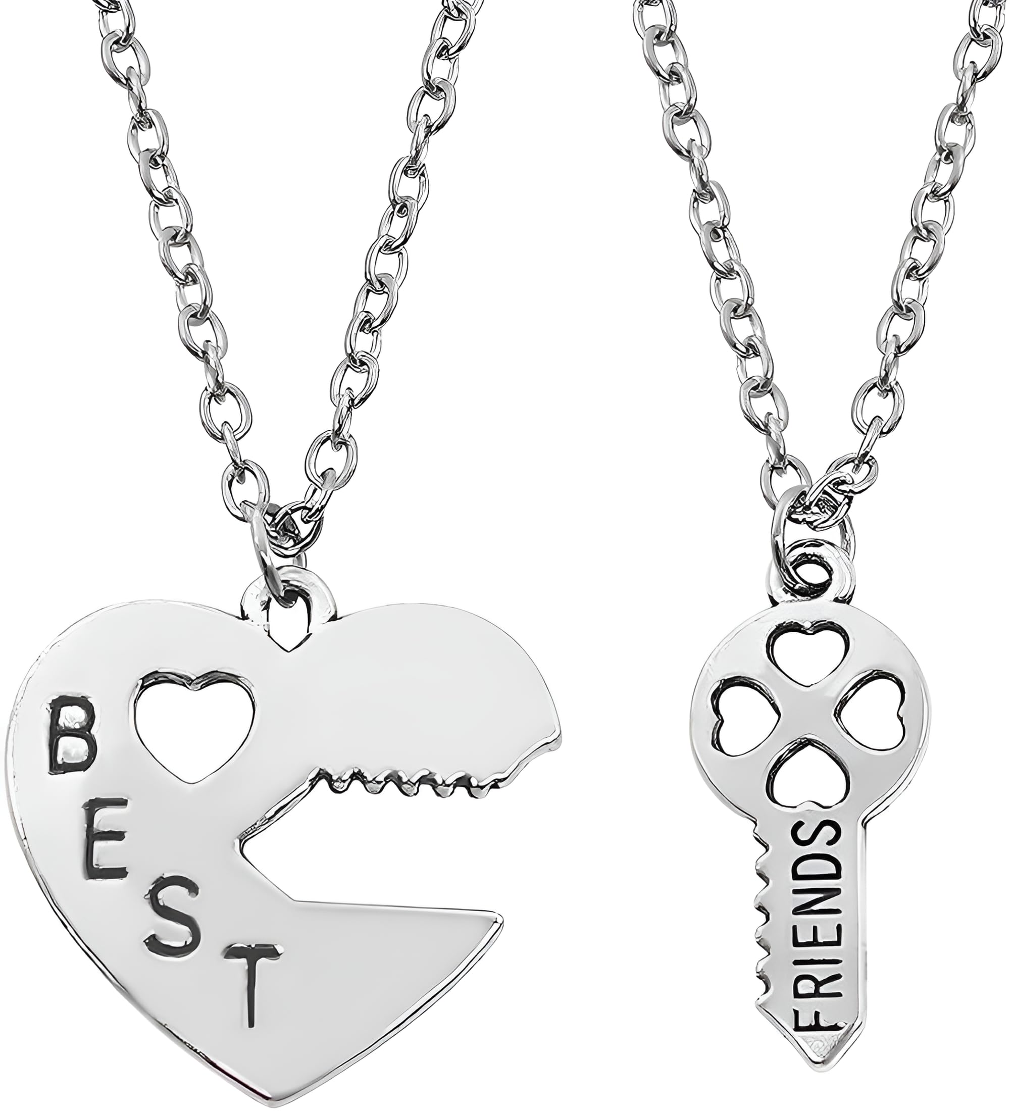 Blingsoul Best Friends Heart Necklace Set 2 Piece Silver Key and Lock Friendship Necklace