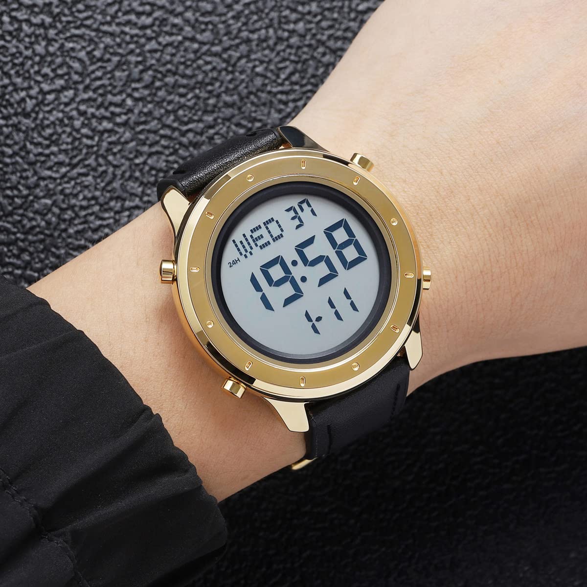 Reloj digital para hombre, reloj de pulsera LED, minimalista, de acero inoxidable, resistente al agua, cronómetro