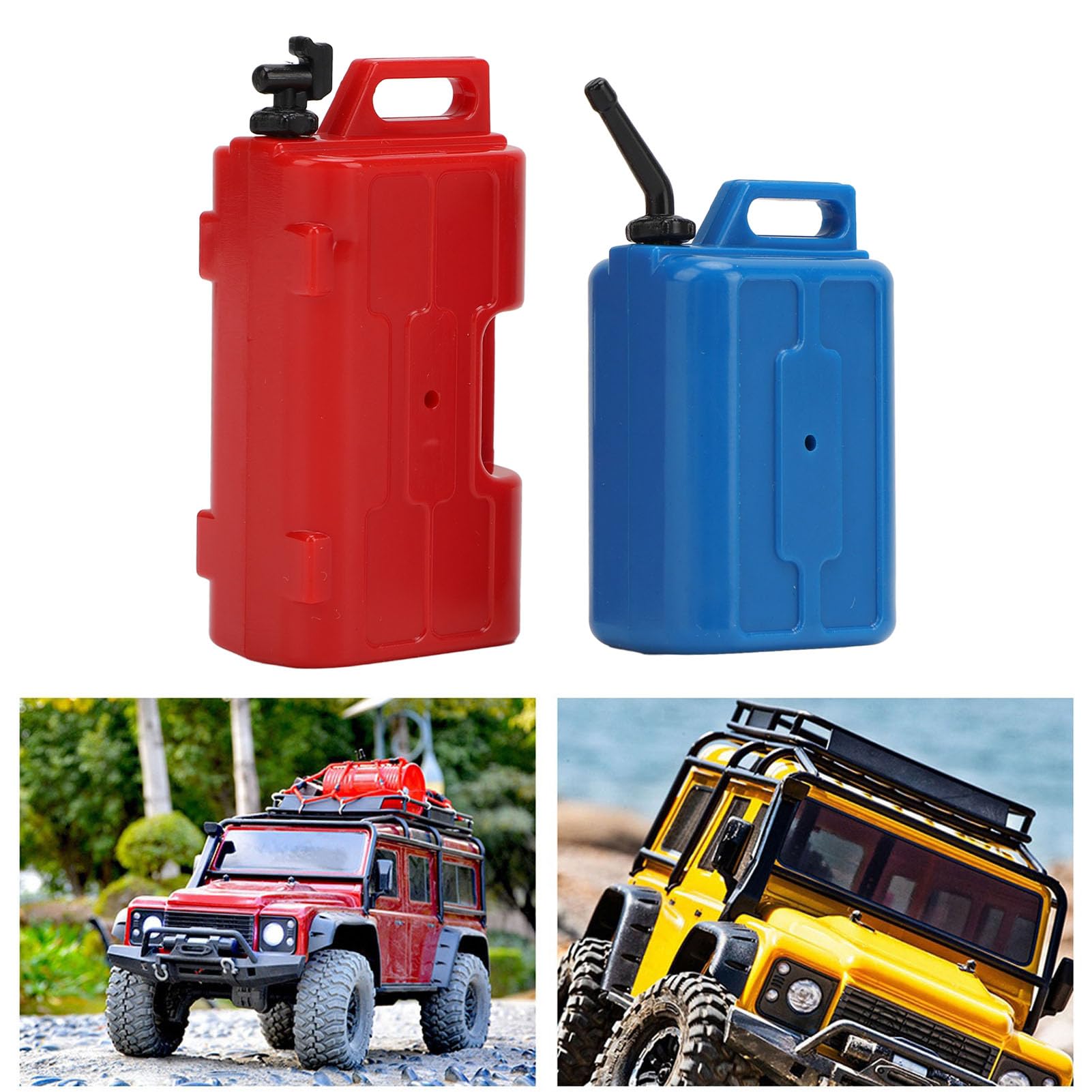 RC Car Simulation Fuel Tank, 2pcs Plastic Mini Oil Can Simulated Fuel Tank Decoration for SCX10 1/10 RC Crawler Car Upgrade Accessories (Red+Blue)
