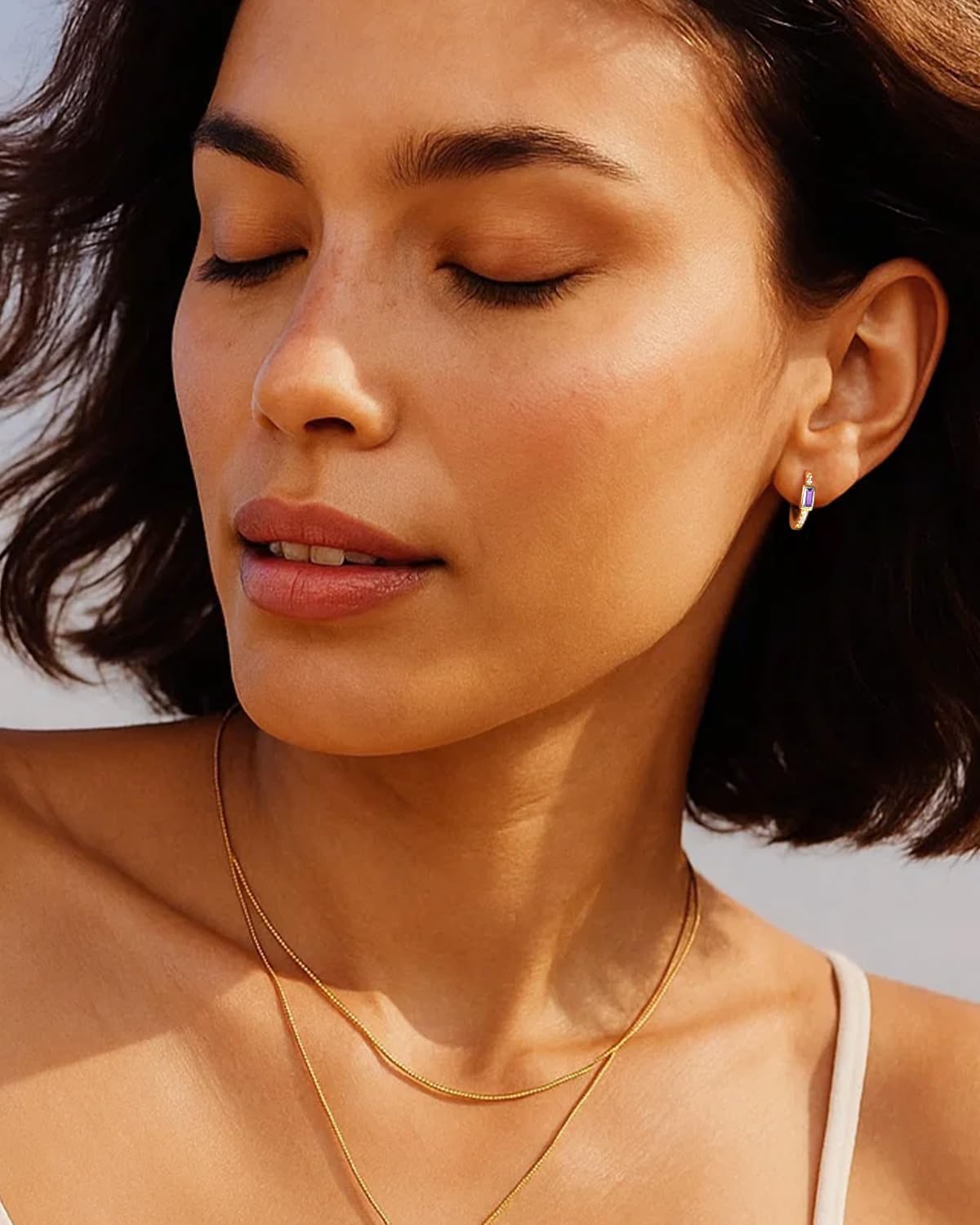 Sterling Silver Huggie Earrings with Birthstone, Solid 925 Silver 14K Gold Plated Hypoallergenic Non Tarnish Dainty Small Hoop Earrings for Women, Christmas Birthday Gifts for Her Wife Daughter Mom