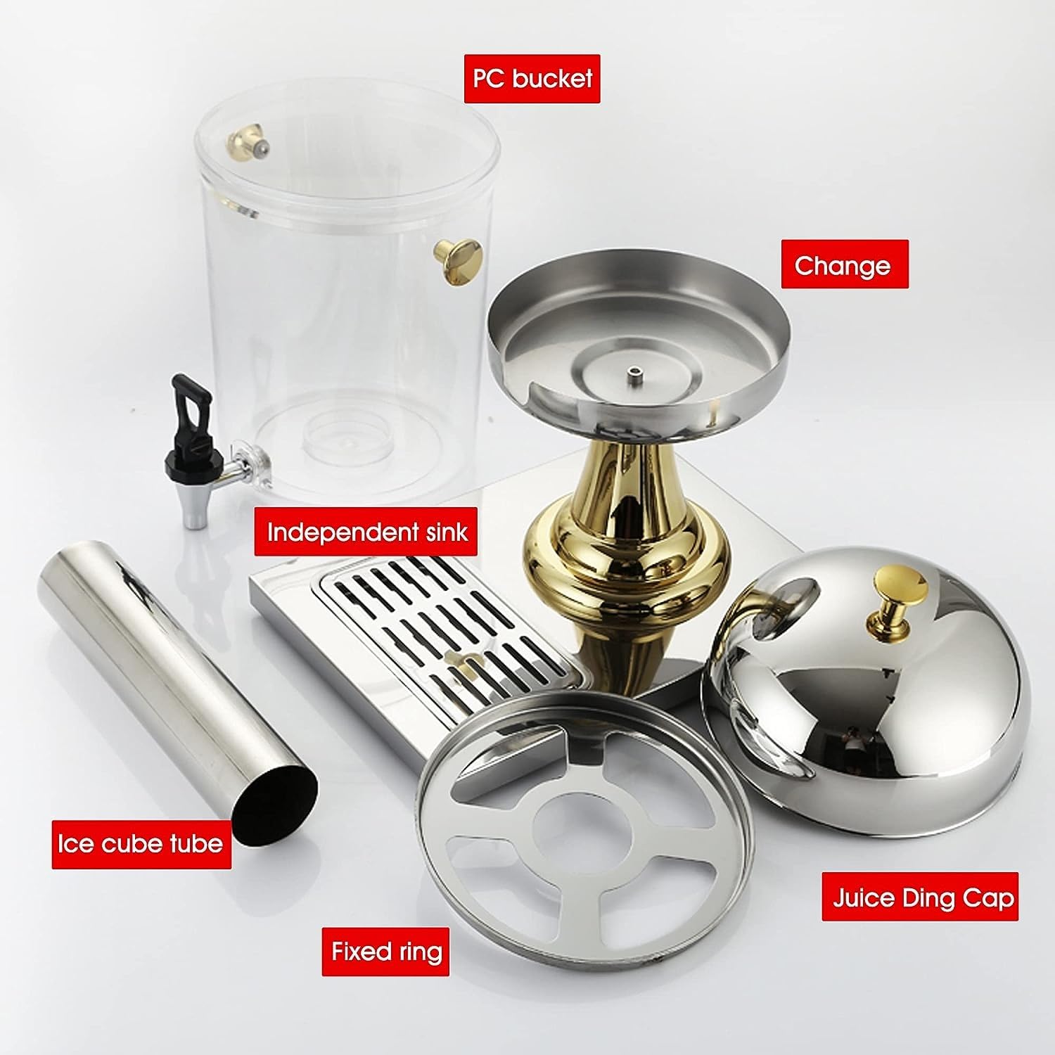 Dispensador de jugo: dispensador de jugo de frutas, leche y bebidas frías, ideal for cafeterías, cantinas, servicios de buffet y más(Silver,16L)