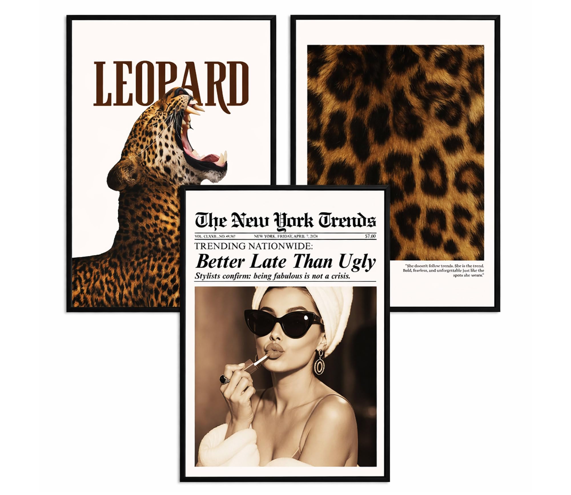 ag.art deco® Pack of 3 Wall Art 60x80cm Unframed Leopard Fashion Wall Decor