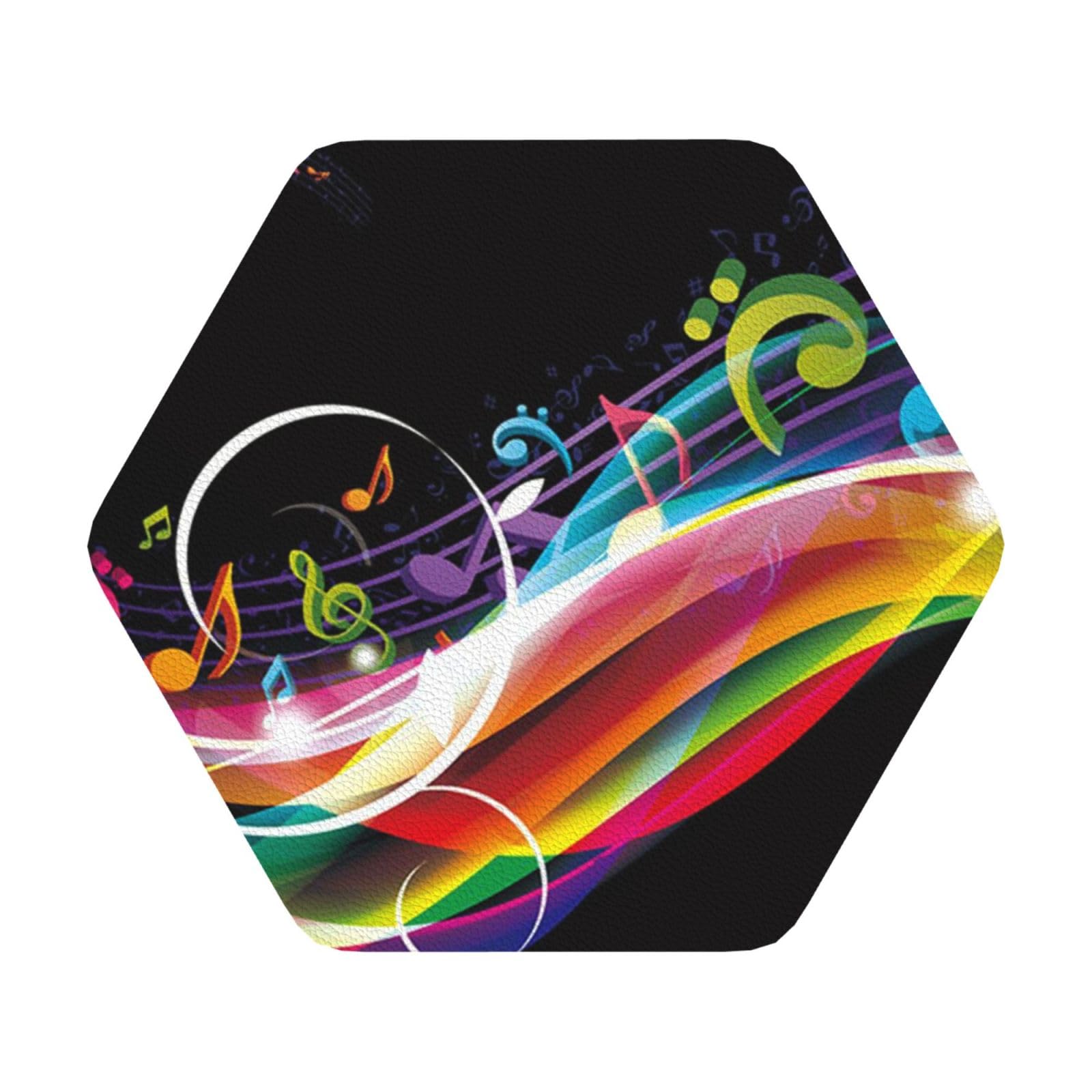 Colorful Music PU Leather Coasters Set of 6 Hexagon Drink Coasters