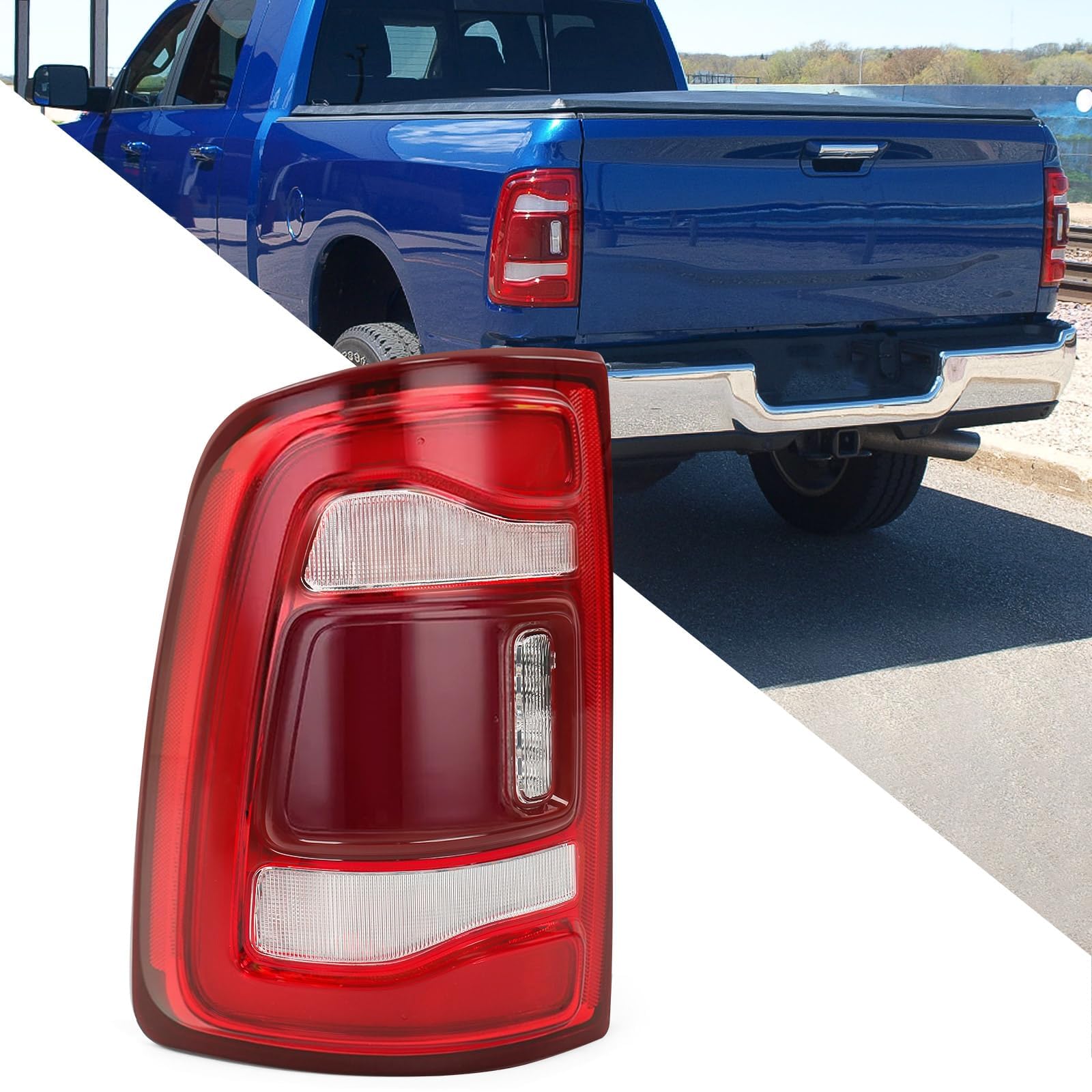 FIONE Tail Light Assembly Compatible with Dodge Ram 2500 3500 2019 2020 2021 2022 2023 Blind Spot Module Can Be Installed Rear Light Red Smoke LED