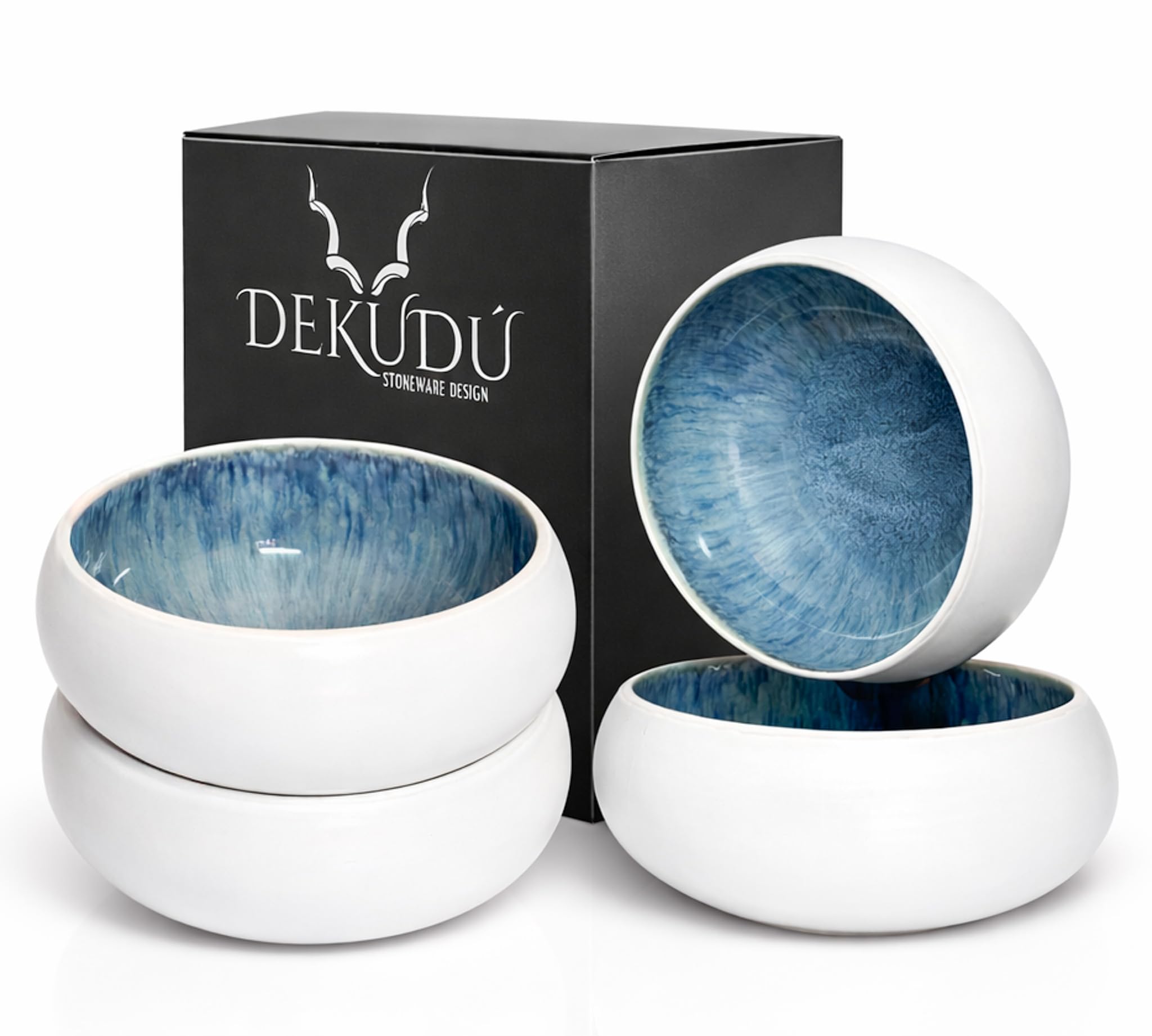 Cuencos Sopa Bol Ramen Cuencos aperitivos Bowl Ceramica Tazones Desayuno Platos Vajilla Gres de Calidad - Fabricados a Mano - 4 Piezas 15,5cm -Gran Dureza Aptos Lavavajillas Microondas, Color Blanco