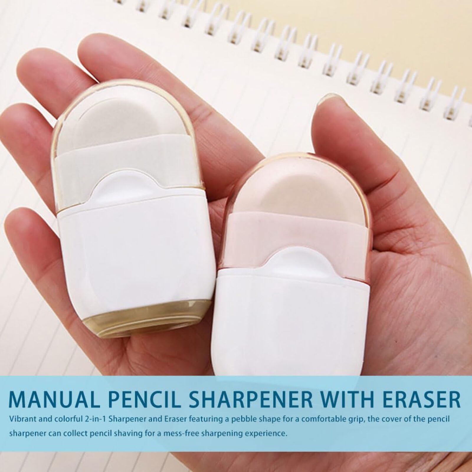2 Pcs Manual Pencil Sharpener with Eraser Pencil Sharpener with Container Mini 2-in-1 Pencil Sharpener Manual Pencil Sharpeners for Kids Adults Student School Home Office Supplies - Image 3
