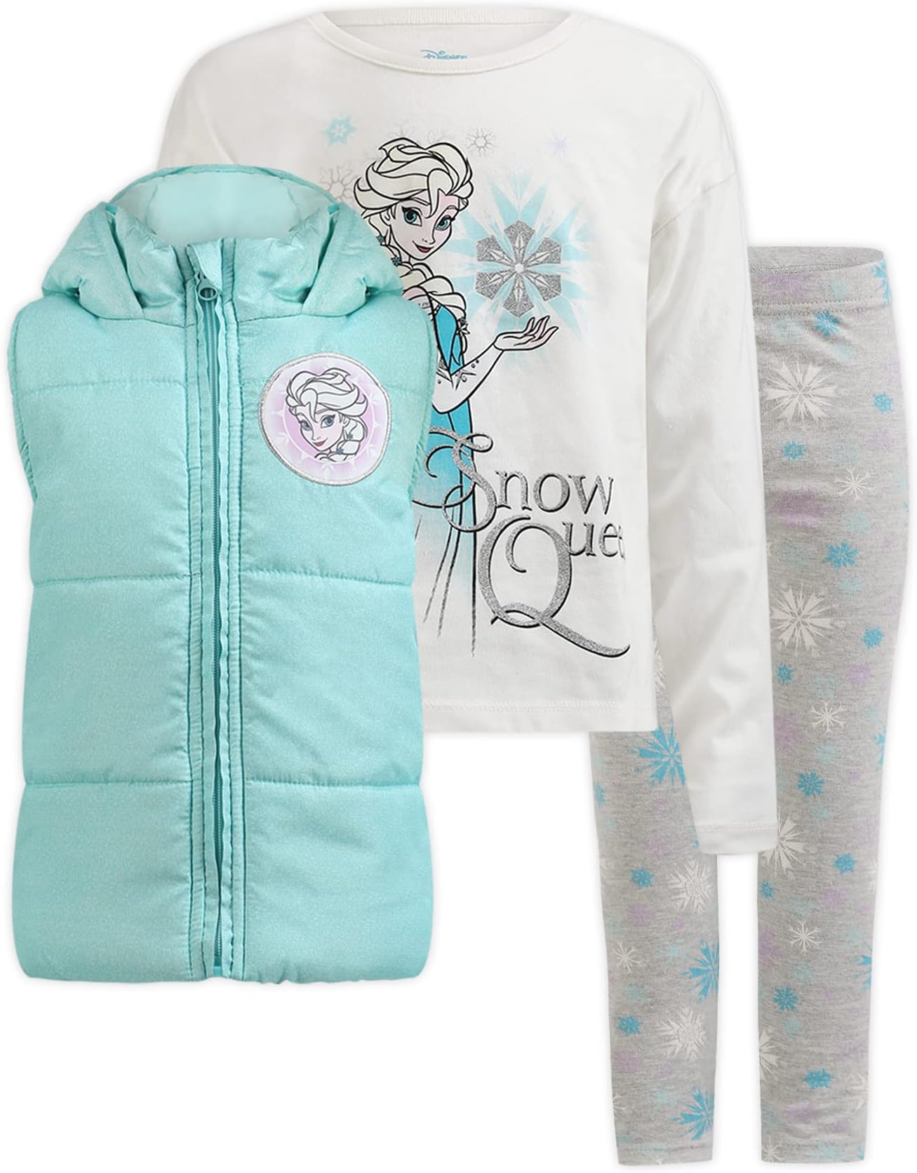 Frozen Elsa Girls Long Sleeve Shirt Vest and Pants Set for Kids