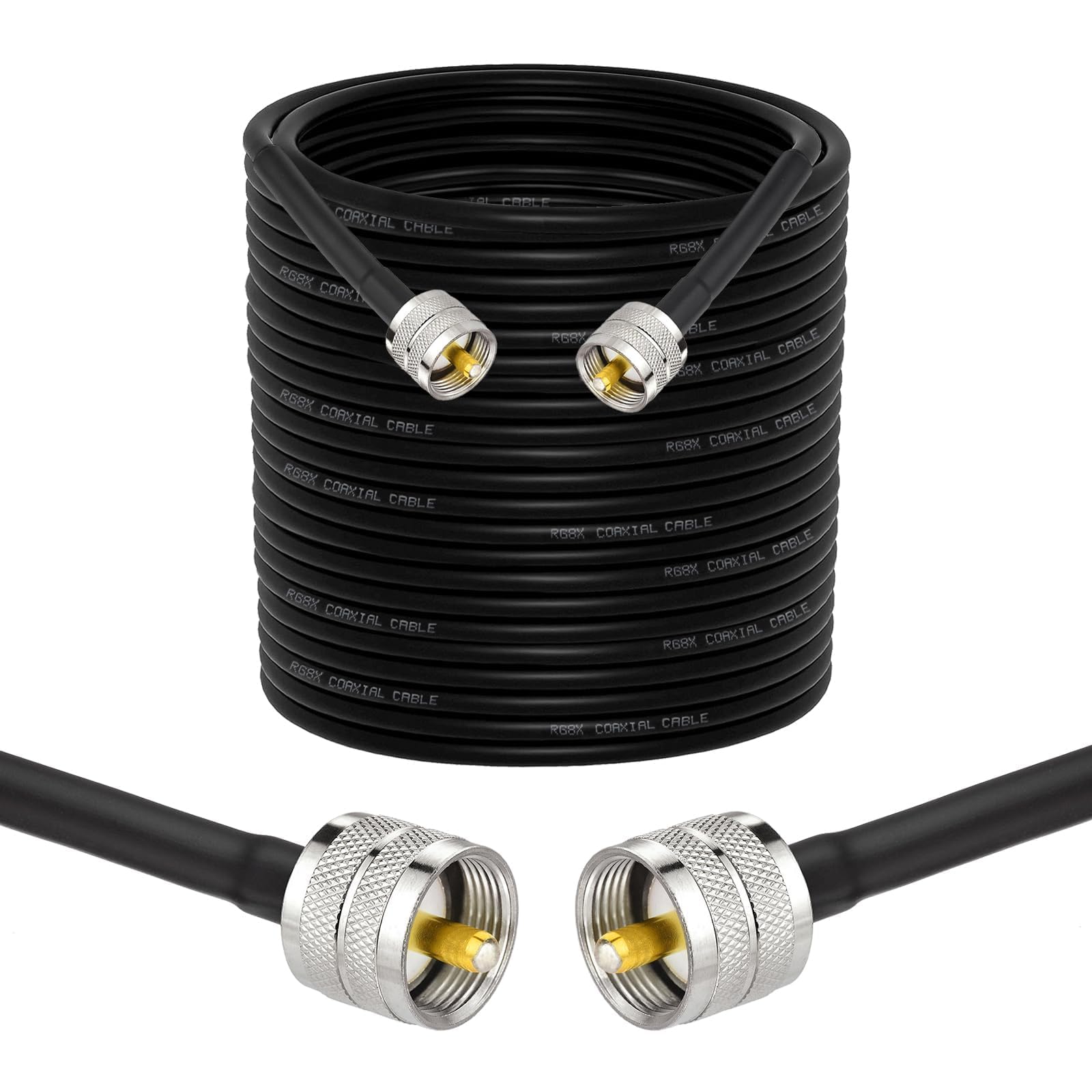 Superbat RG8x - Cable coaxial UHF PL-259 macho a macho CB de 50 pies