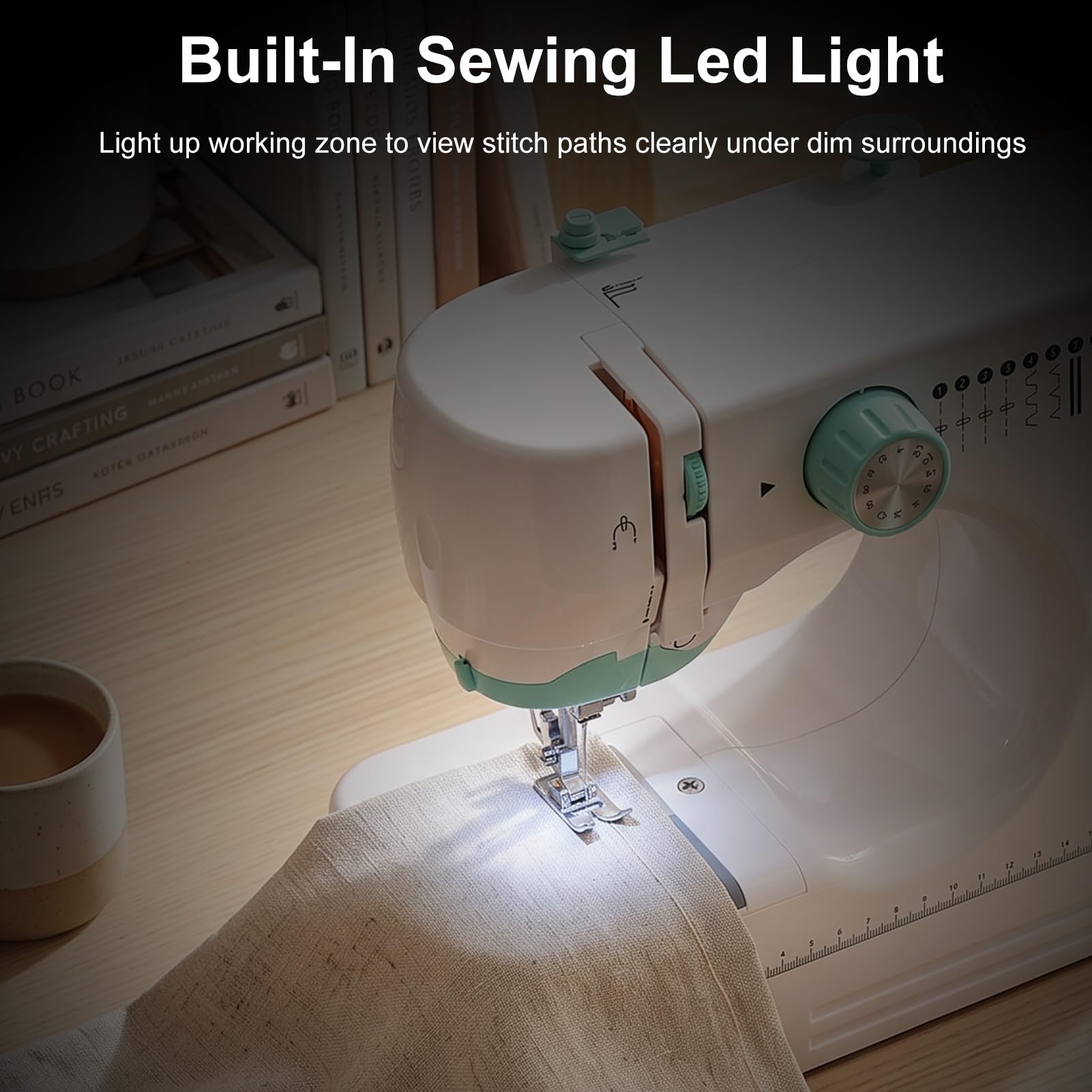 Mini Macchina da Cucire Elettrica, 12 Punti, 2 Velocità con | Con luce LED, retromarcia, asola in 4 passaggi e ago doppio per riparazioni, abbigliamento e progetti creativi