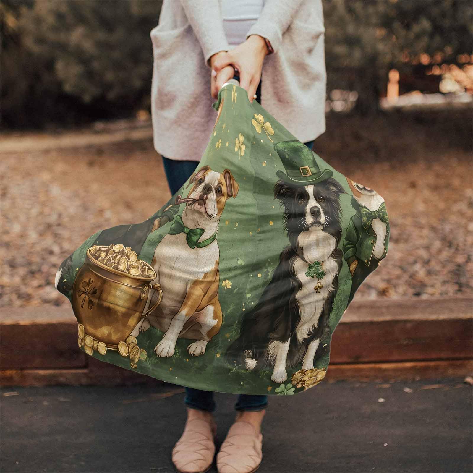 Nursing Cover for Breastfeeding Scarf, Watercolor Green Gold Coin Dogs St. Patrick's Day Baby Car Covers Super Soft Multi Use for Canopy Shopping Cart Cover Blanket Stroller Cover