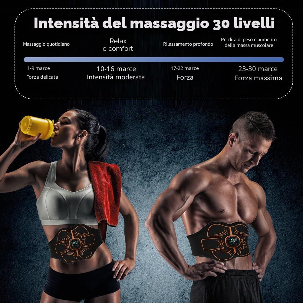 EMS - Attrezzo elettrico per addominali EMS per la stimolazione muscolare domestica, 10 modalità e 30 intensità, ricarica USB, cintura addominale per uomini e donne