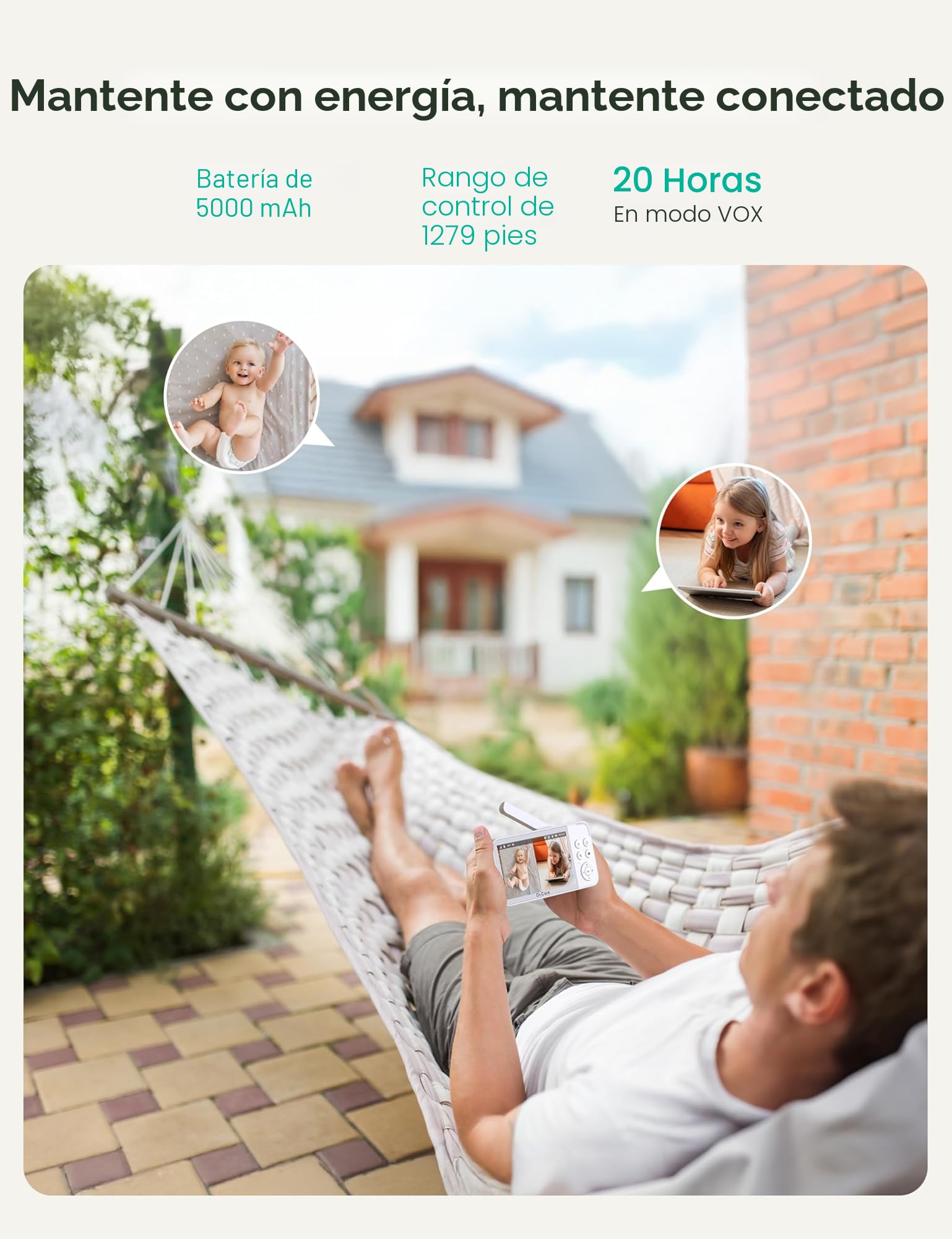 Dr.Care VistaView Monitor de Bebé WiFi 5” 1080P, 2 Cámaras 2K, Visión Nocturna HD, Alertas de Llanto y Movimiento, Batería 5000mAh, Comunicación Bidireccional, Vigilabebés con Cámara, Alcance 390m