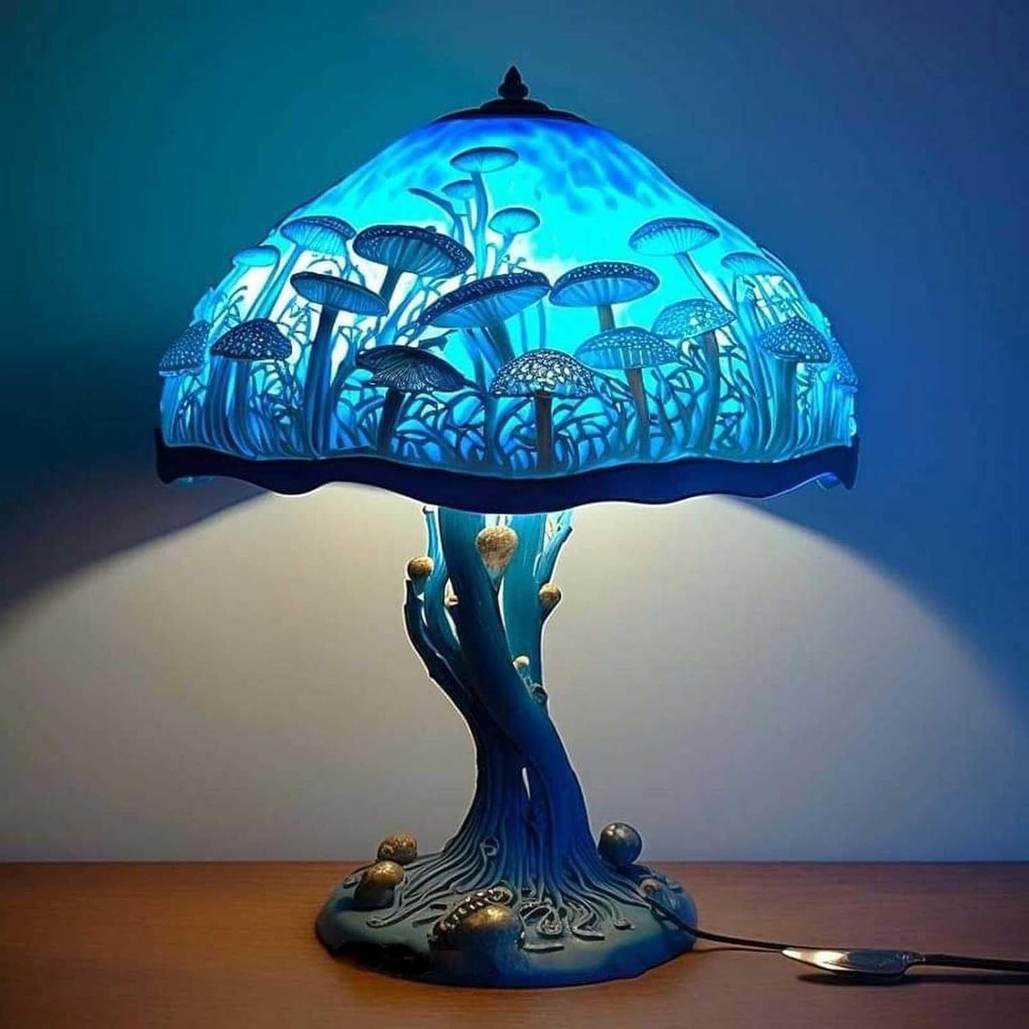Stained Plant Series Table Lamp, Vintage Mushroom Table Lamp, Colorful Bohemian