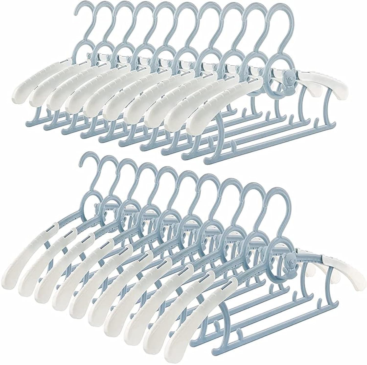 Spesh 20 Stücke Kinderkleiderbügel 28-36cm Verstellbare Baby Kleiderbügel Kunststoff Kleiderbügel mit Stapelbaren Bärchen-Haken (Blau-1)