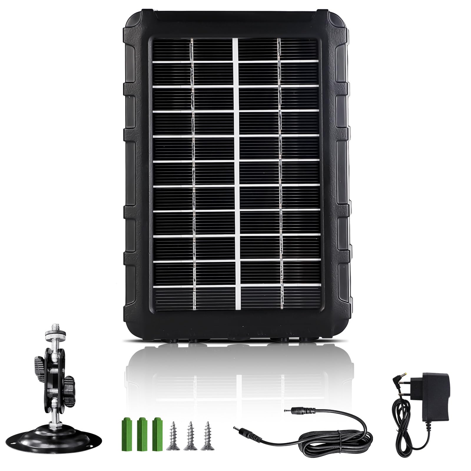 XTU Pannello Solare per Fototrappola, DC 6V-12V 1,5A con spina di alimentazione da 3,5 mm x 1,35 mm, Batteria Ricaricabile Integrata 2200 mAh IP66 Impermeabile, Accessori per Fototrappola