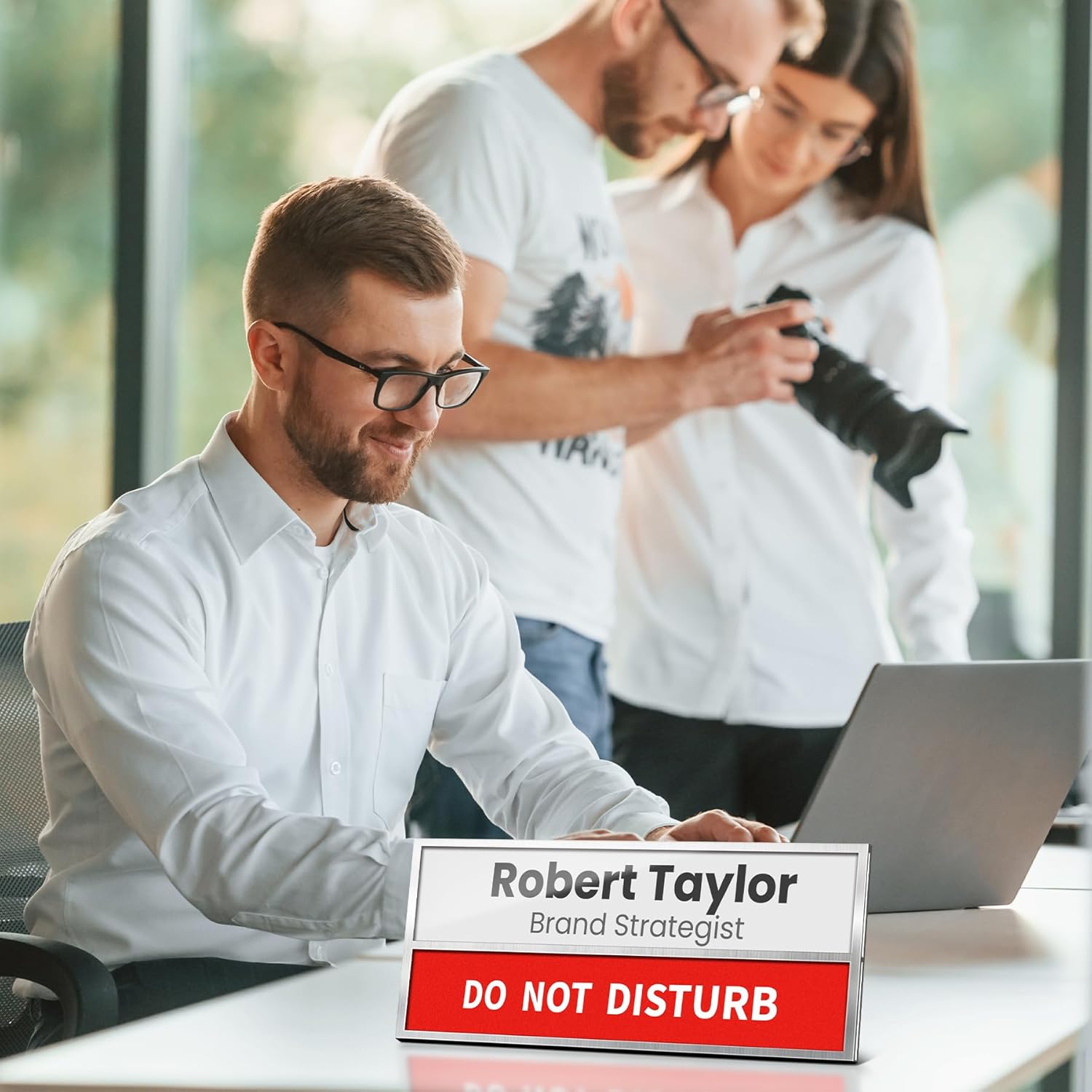 Office Door Signs & Name Plate With 6 Status Options, Do Not Disturb, In A Meeting, Out Of Office, Working Remotely, Please Knock, Back Soon for Desks Or Doors, Pull-Out Replaceable Inserts, Matte Black - Image 7