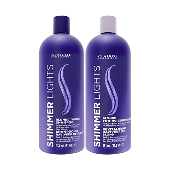 Clairol Professional Shimmer Lights Purple Shampoo & Conditioner | Neutralizes Brass & Yellow Tones | For Blonde, Silver, Gray & Highlighted Hair,*BUNDLE*