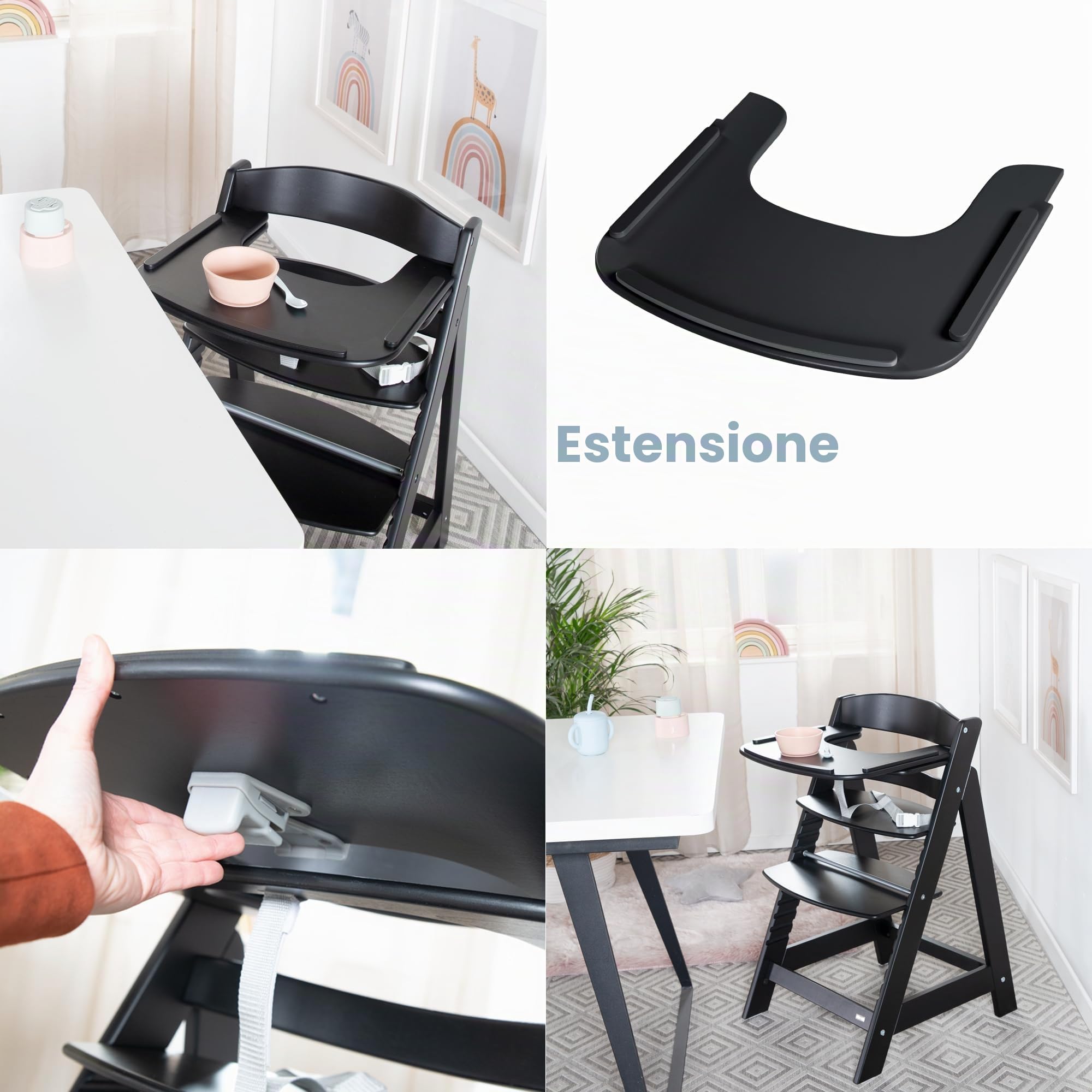 roba Seggiolone Evolutivo Sit Up Flex 2 in 1, Altezza Regolabile, dai 6 Mesi fino ai 70 kg, con Poggiapiedi, Robusto ed Ergonomico, Legno Laccato Nero