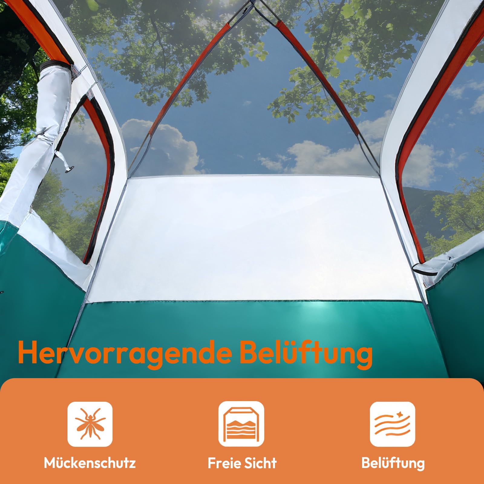 Treeboy Familienzelt 4 Personen PU3000mm Wasserdicht Glamping Zelt Hauszelt Quick-up Große inkl. abnehmbarem Dach & Tragetasche, Verdunkelungszelt mit Veranda für Camping Outdoor Reise Trekking