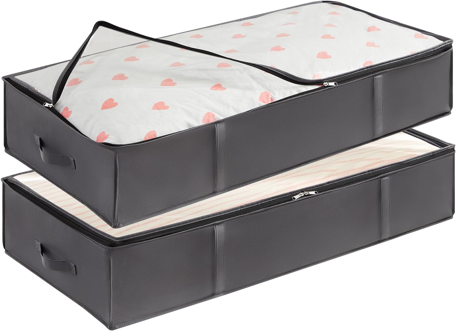 Lifewit 2 Pack 95L Under Bed Storage, Underbed Storage Boxes with lid Clothes Storage Bag Wardrobe Storage Organiser with Reinforced Handle, PVC Window for Duvet, Blanket, Clothing, Shoes, Grey