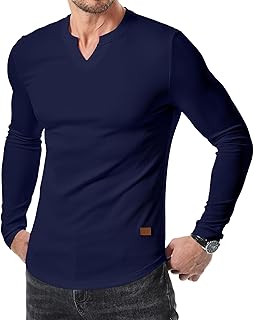 JMIERR Mens Long Sleeve Muscle T Shirts Casual V-Neck Longline Ribbed Tee Shirts
