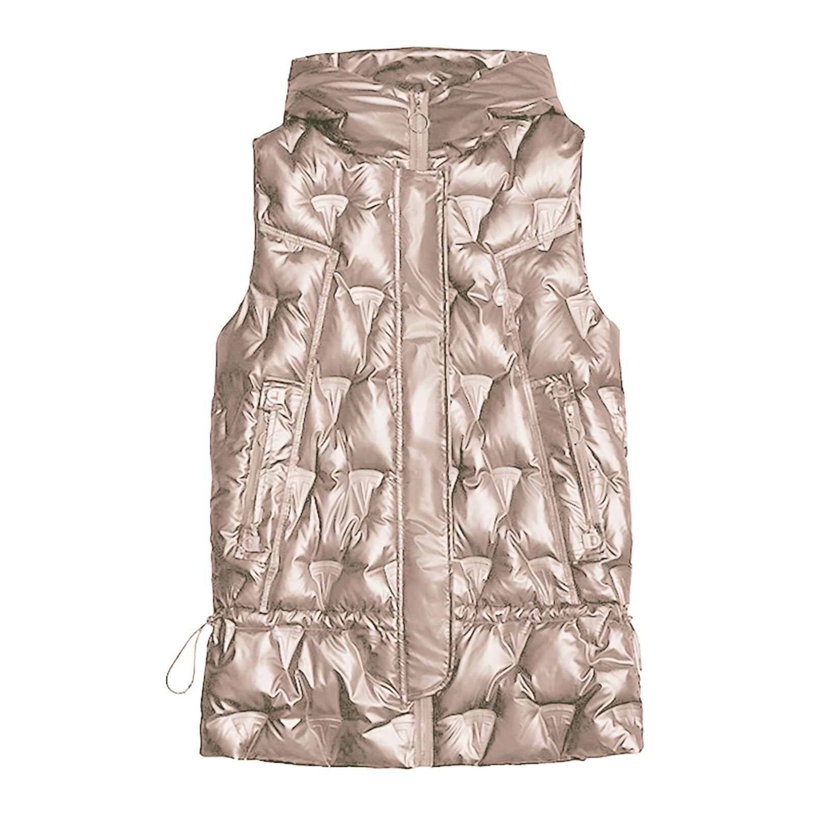 Long Weste Damen Steppweste Wattierte Stepp Übergangsjacke Outdoor Wandern Reisen Oberbekleidung Mit Kapuze Kurzarm Jacke Warme Casual Gilet Steppmantel für Camping